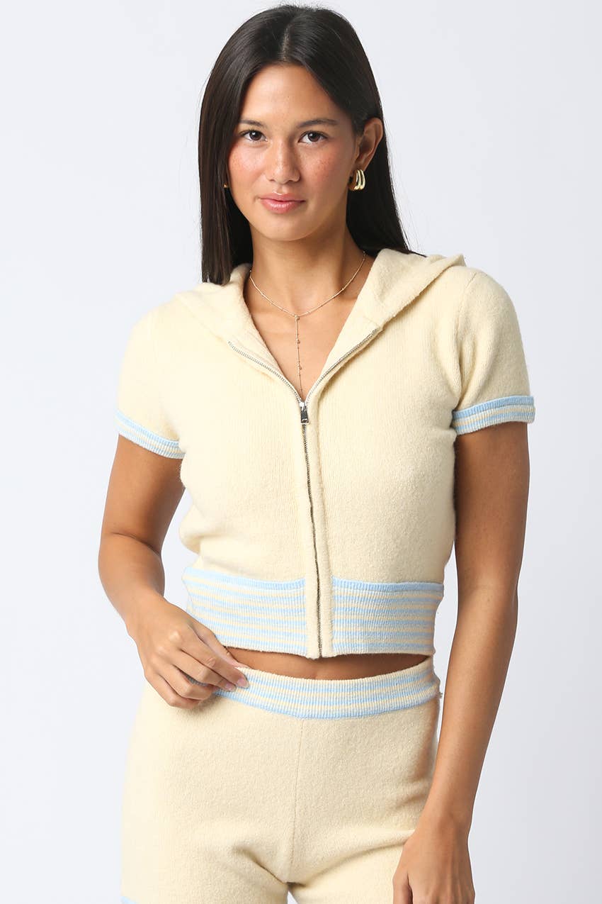 CARLA CONTRAST KNIT ZIP-UP