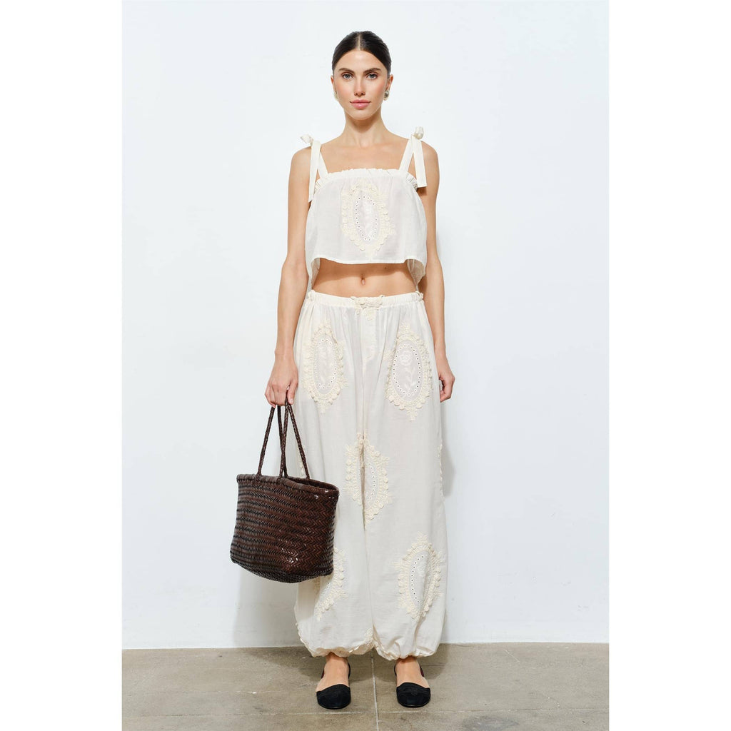 OWEN COTTON EYELET EMBROIDERED BALLOON JOGGER PANTS