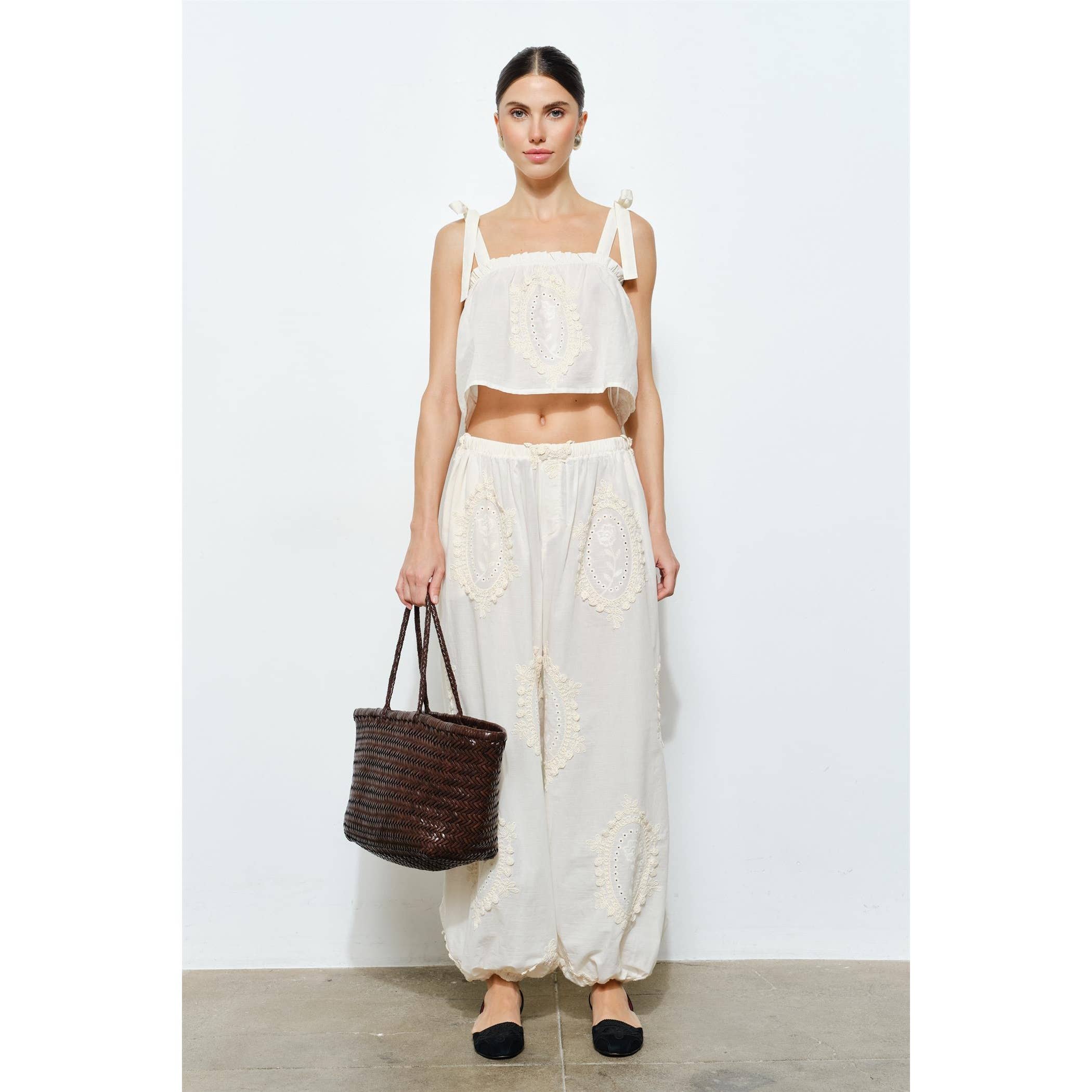OWEN COTTON EYELET EMBROIDERED BALLOON JOGGER PANTS