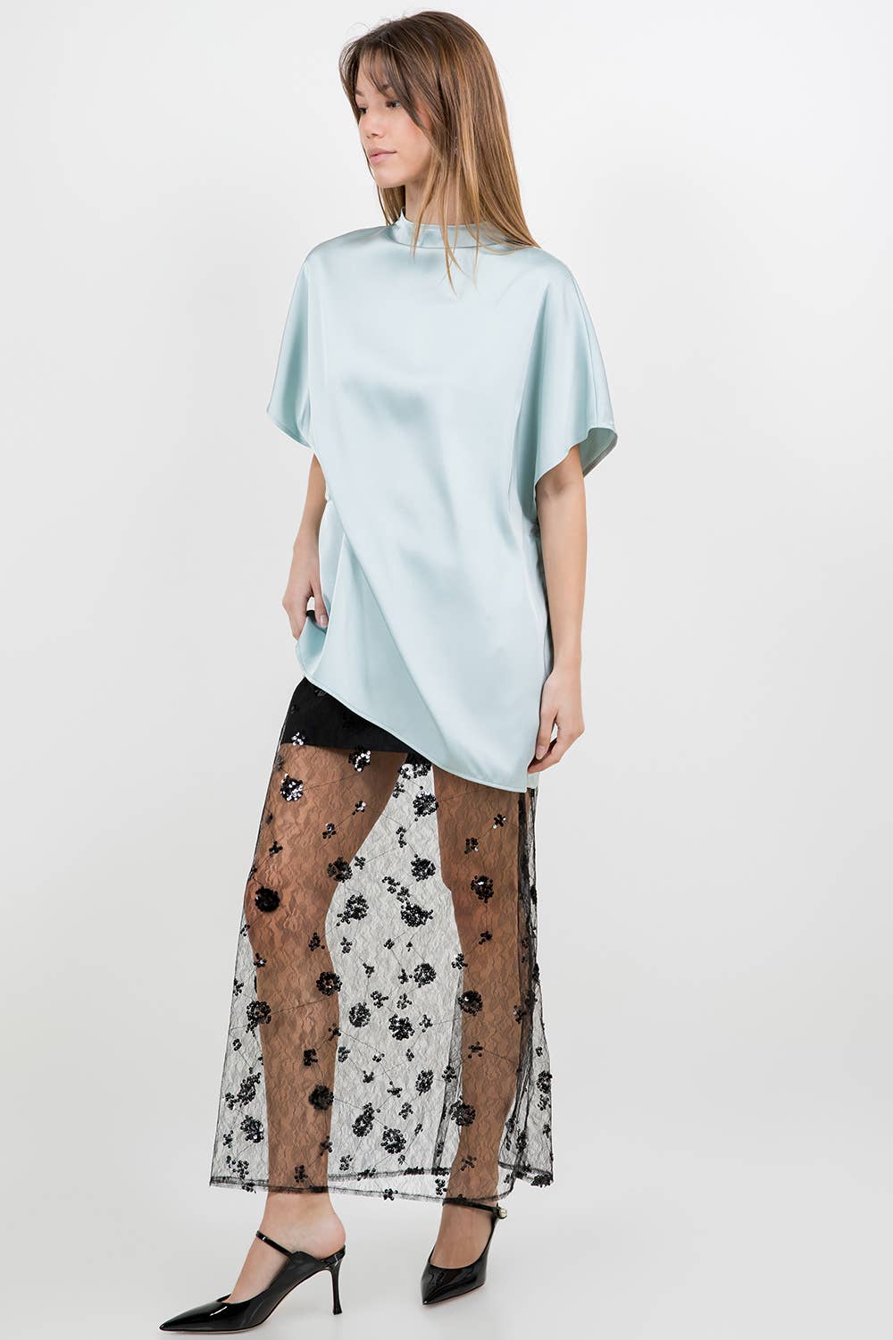 Mini Cowl Neck Satin Shirt Blouse