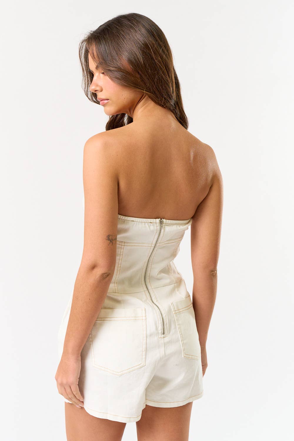 DENIM TUBE PLEATED ROMPER