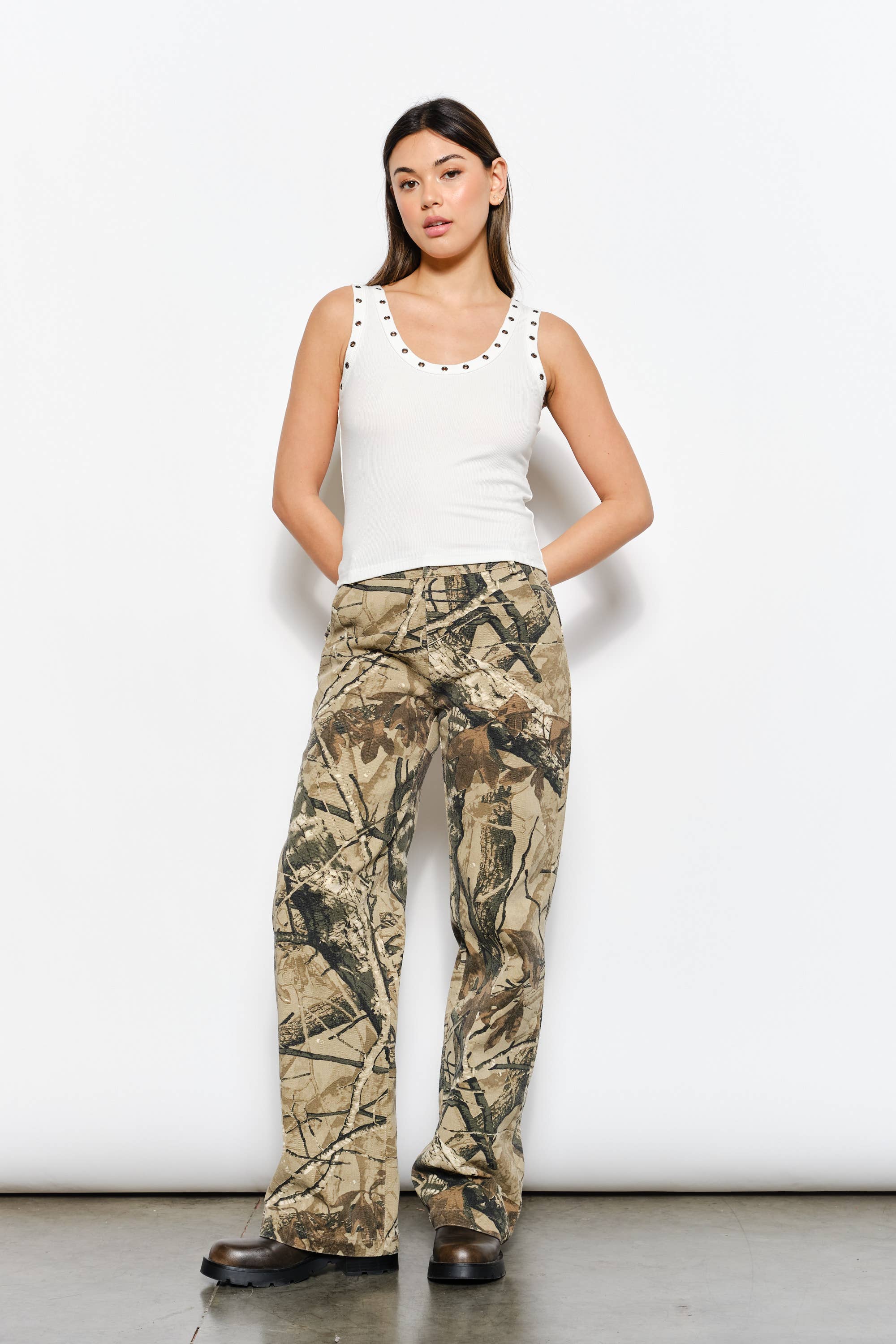 EYELET RIBBED KNIT TANK