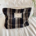Plaid Color Block Large Capacity Make Up Bag