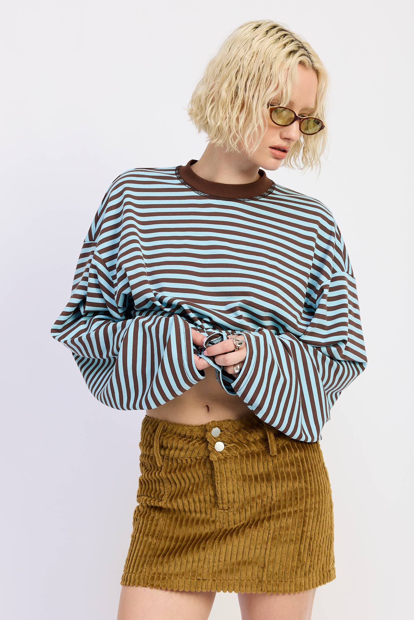 Corduroy Mini Skirt with Button