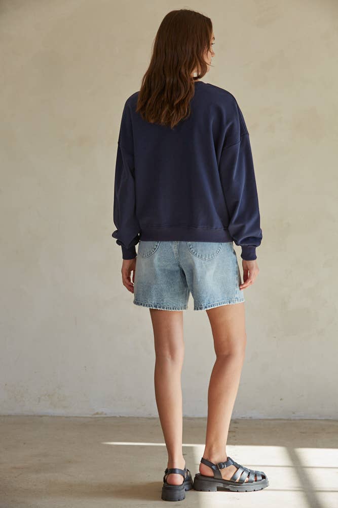 Knit Cotton Pullover Top With USA Patch Work