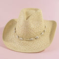 STRAW COWRIE SHELL BAND COWBOY HAT