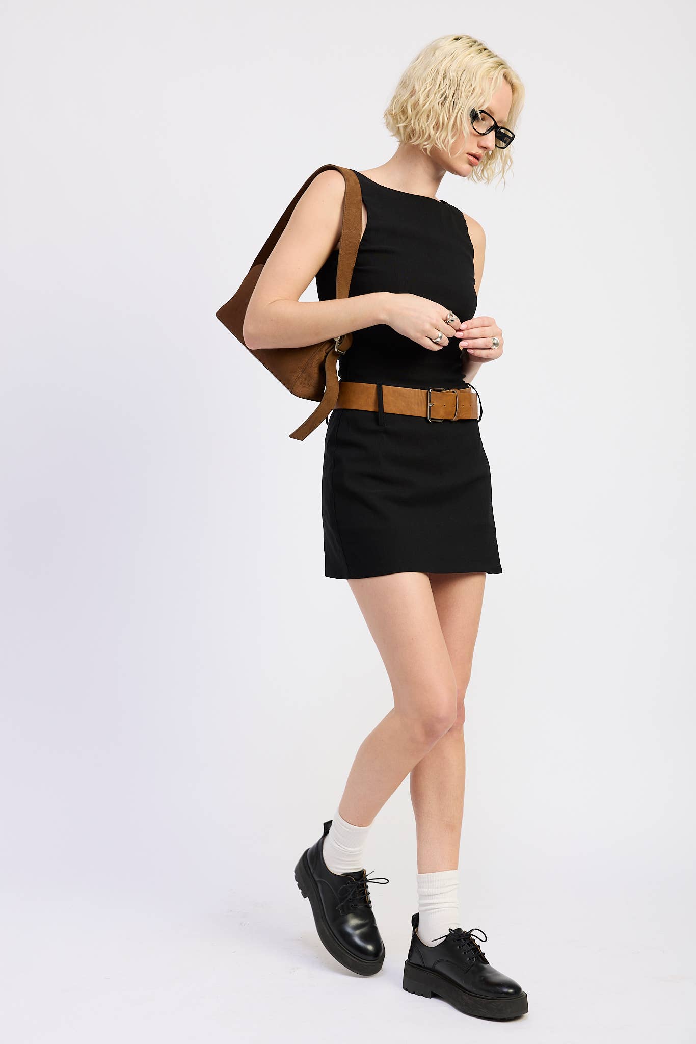 BOAT NECK MINI TANK DRESS WITH CHUNKY BELT