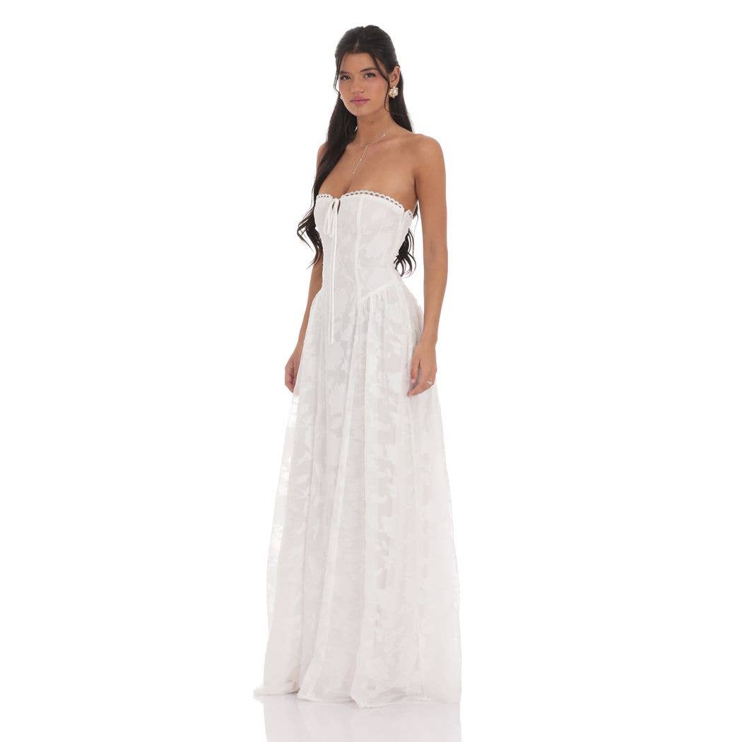 Floral Lace-Up Maxi Dress in White