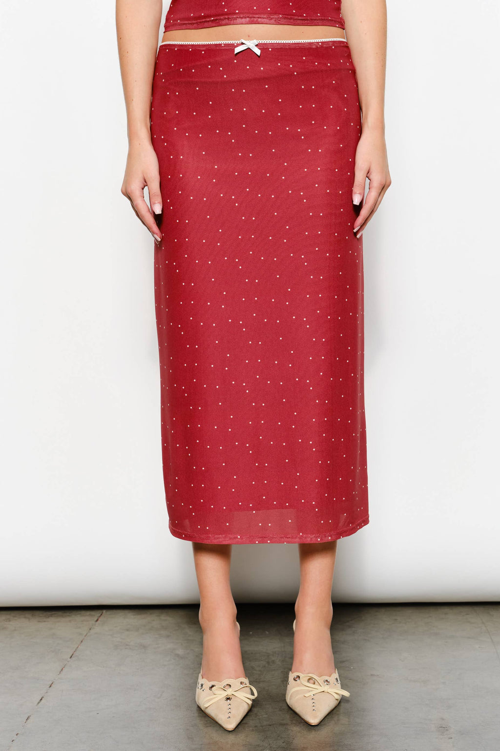 GENEVA POLKADOT MESH MIDI SKIRT
