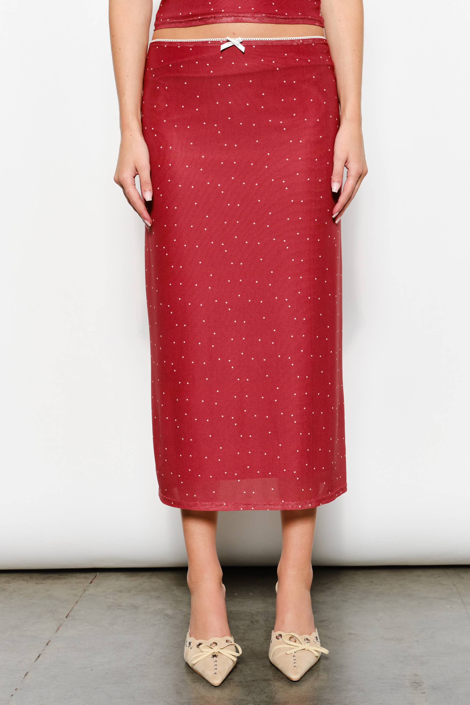 GENEVA POLKADOT MESH MIDI SKIRT