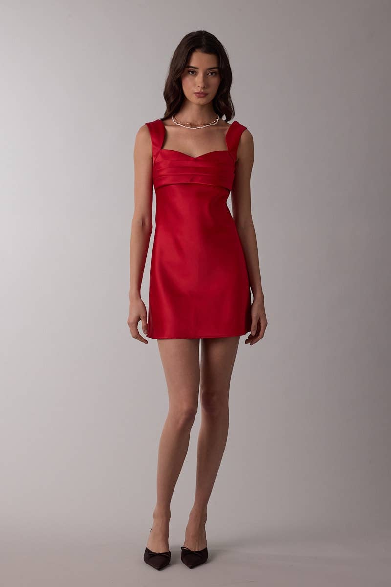Satin Fold Detail Sweetheart Holiday Mini Dress