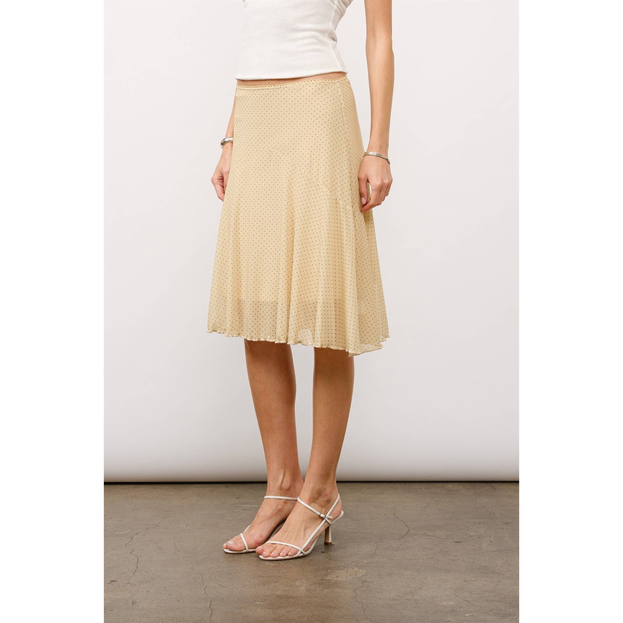 Lilou Polka Dot Mesh Mid Skirt