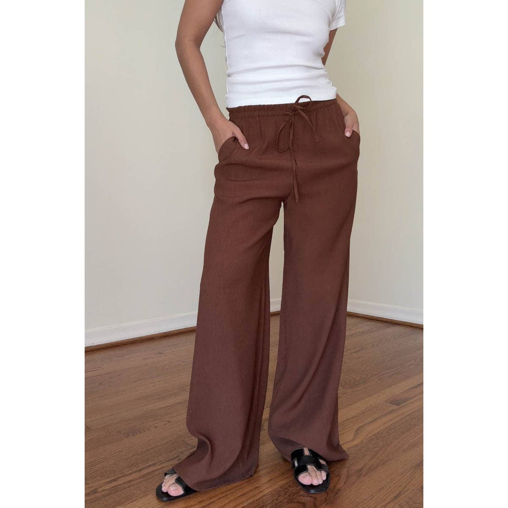 Drawstring Mid Waist Straight Leg Flowy Pants