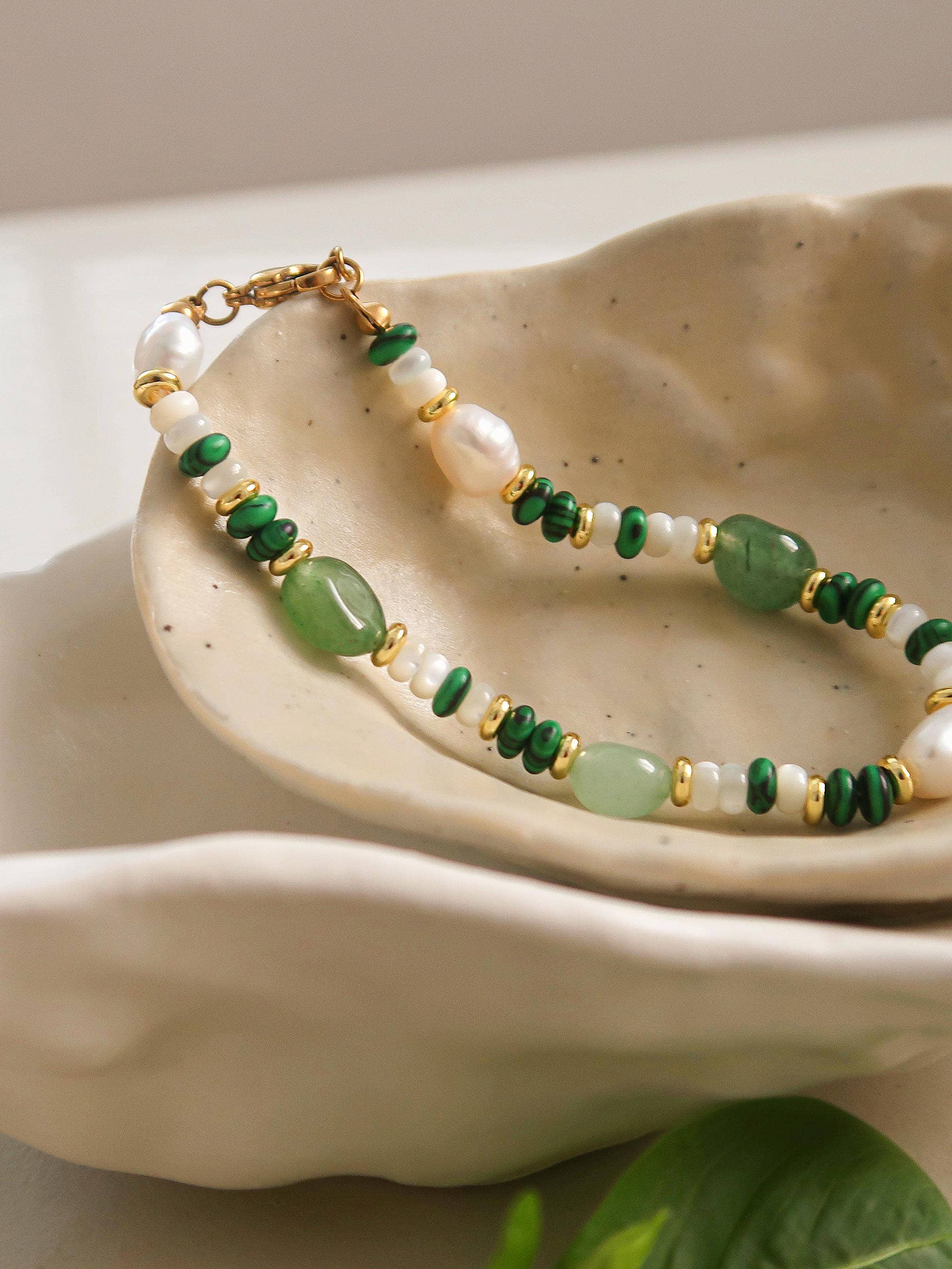 18K Non-Tarnish Bohemian Stone & Bead Bracelet