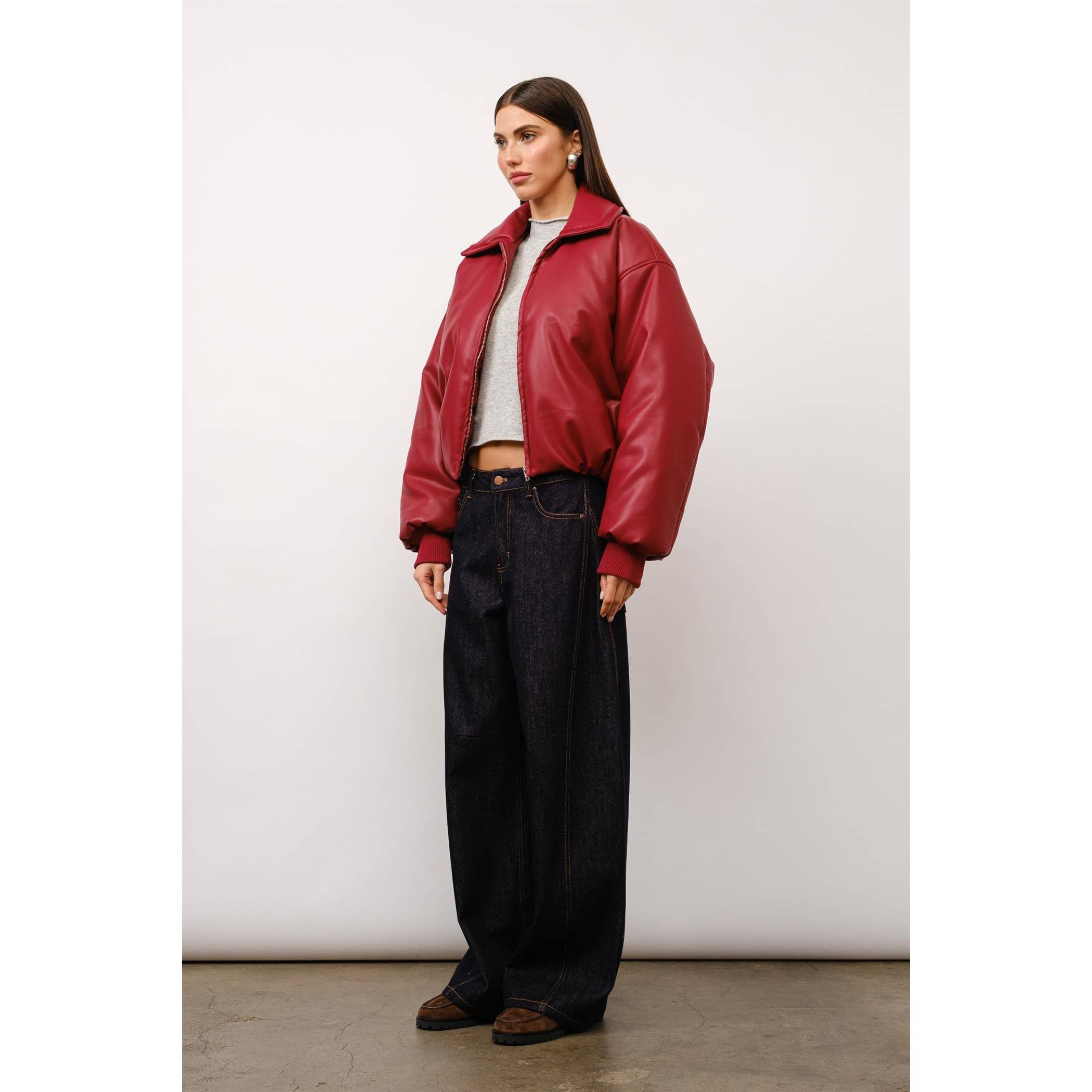 Cora Padded Bomber Jacket in Ruby