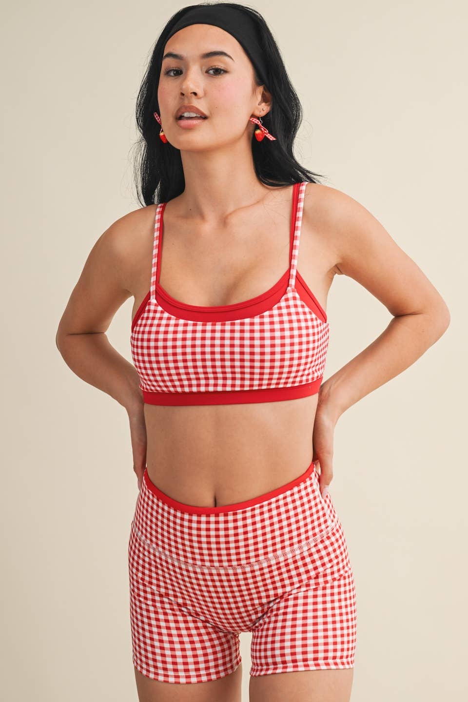 Gingham Print Double Layered Sports Bra