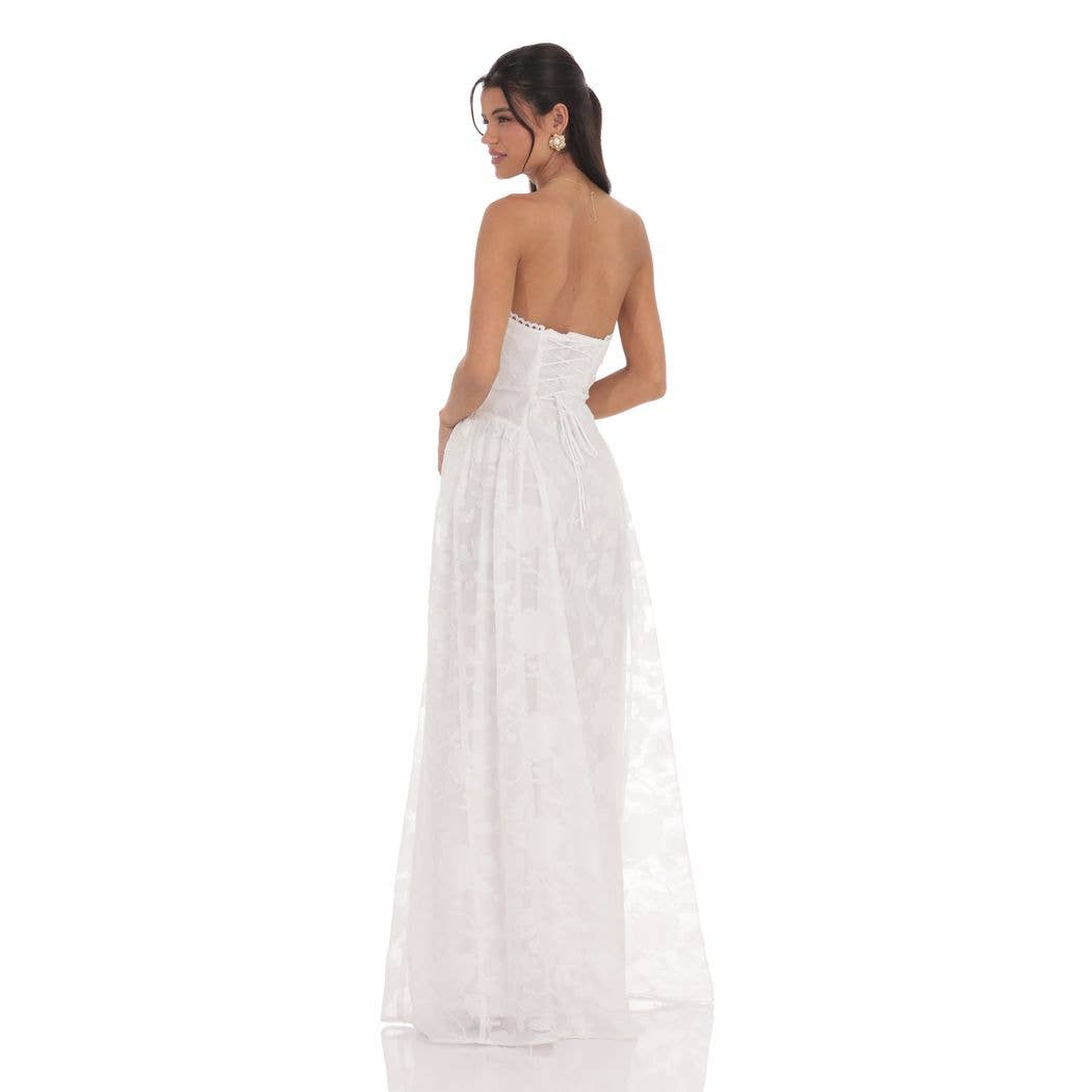 Floral Lace-Up Maxi Dress in White
