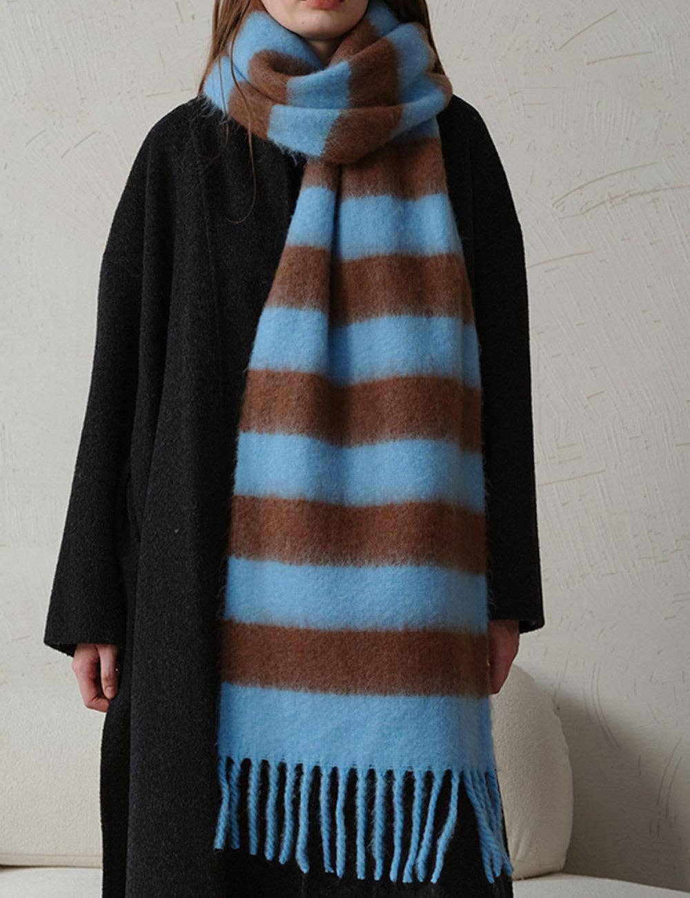 Striped Color Block Thicken Tassel Warm Scarf