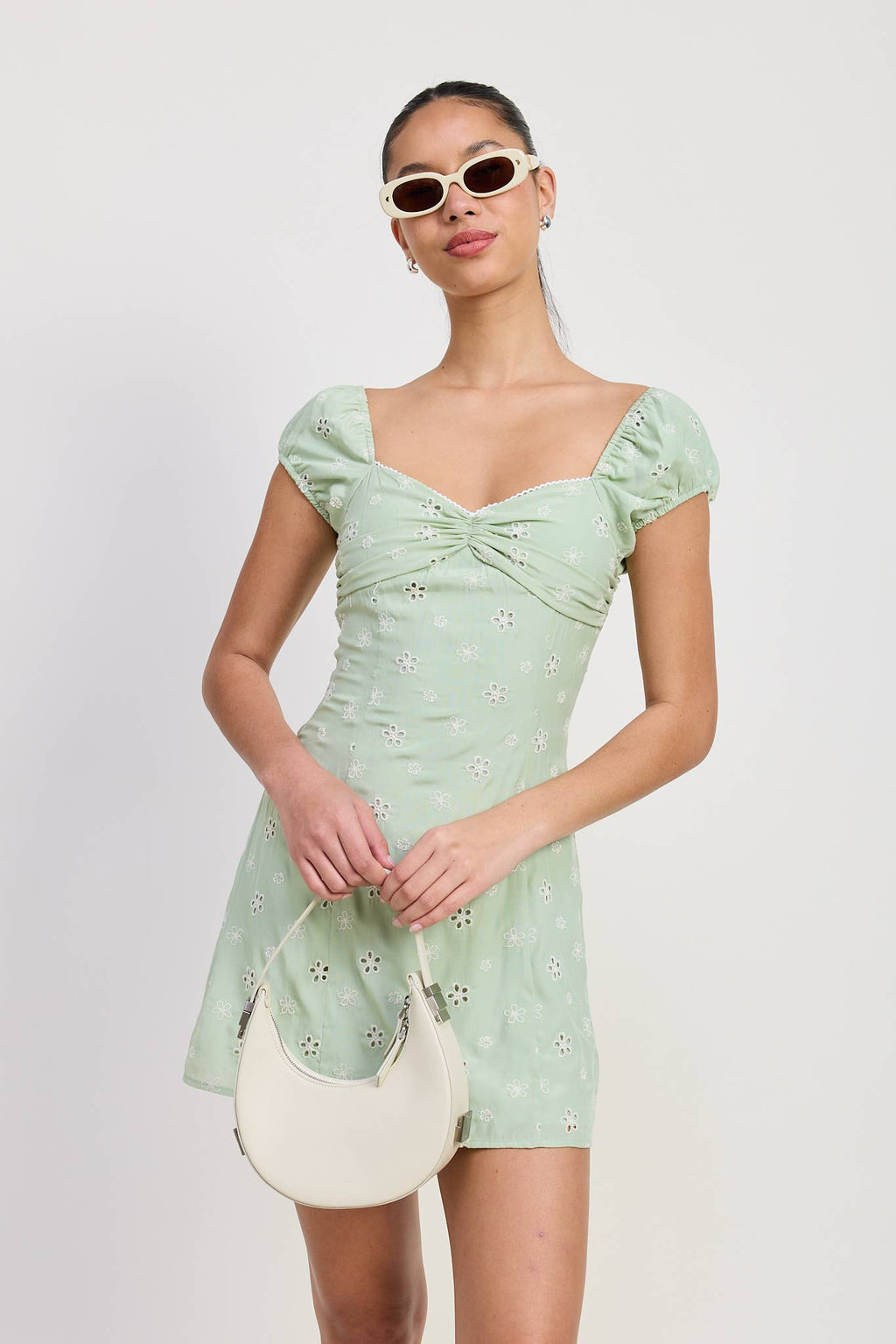MIX MEDIA MINI RUCHED DRESS