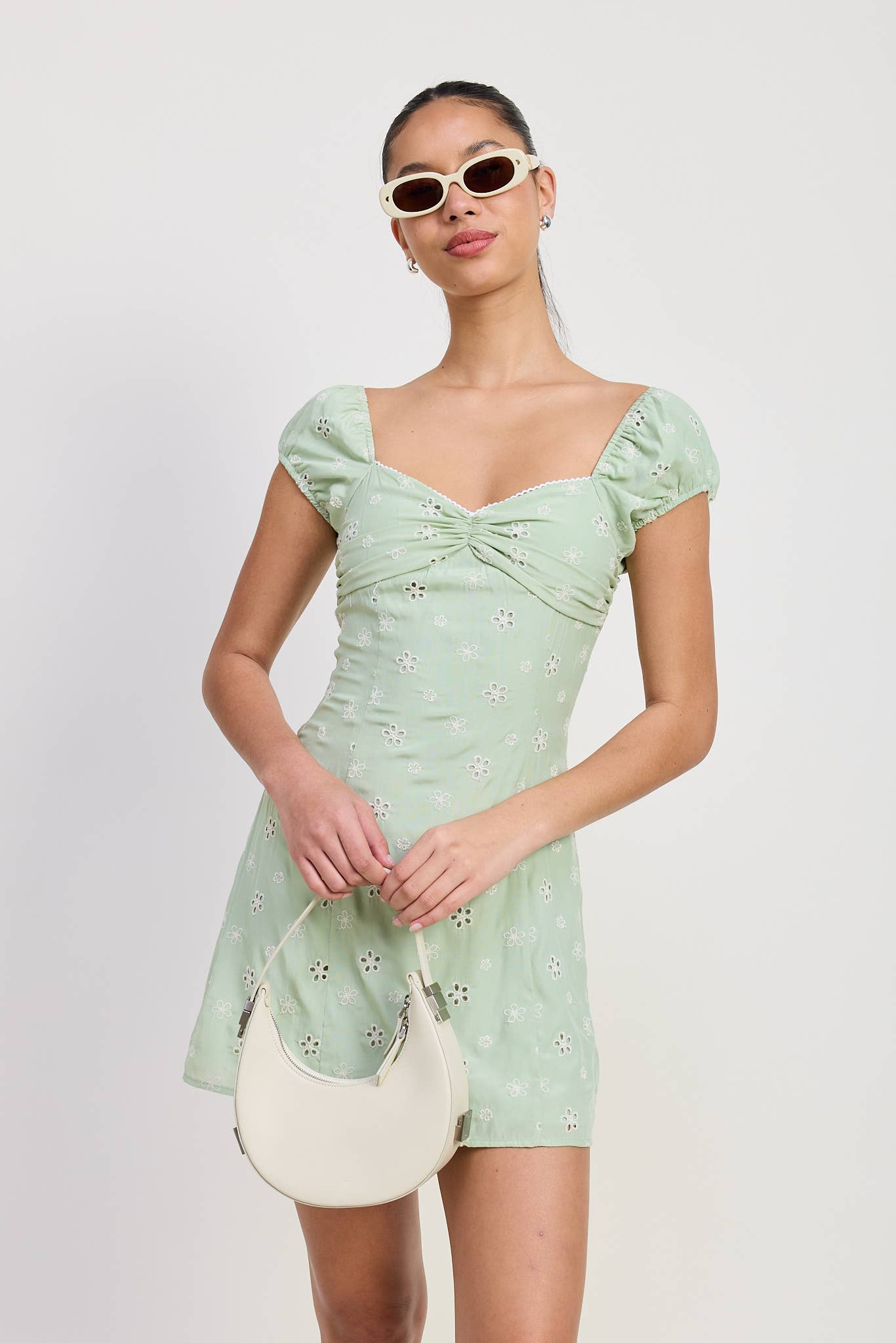 MIX MEDIA MINI RUCHED DRESS