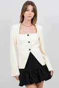 STRUCTURED WOVEN BUTTON DOWN TOP - BABY YELLOW