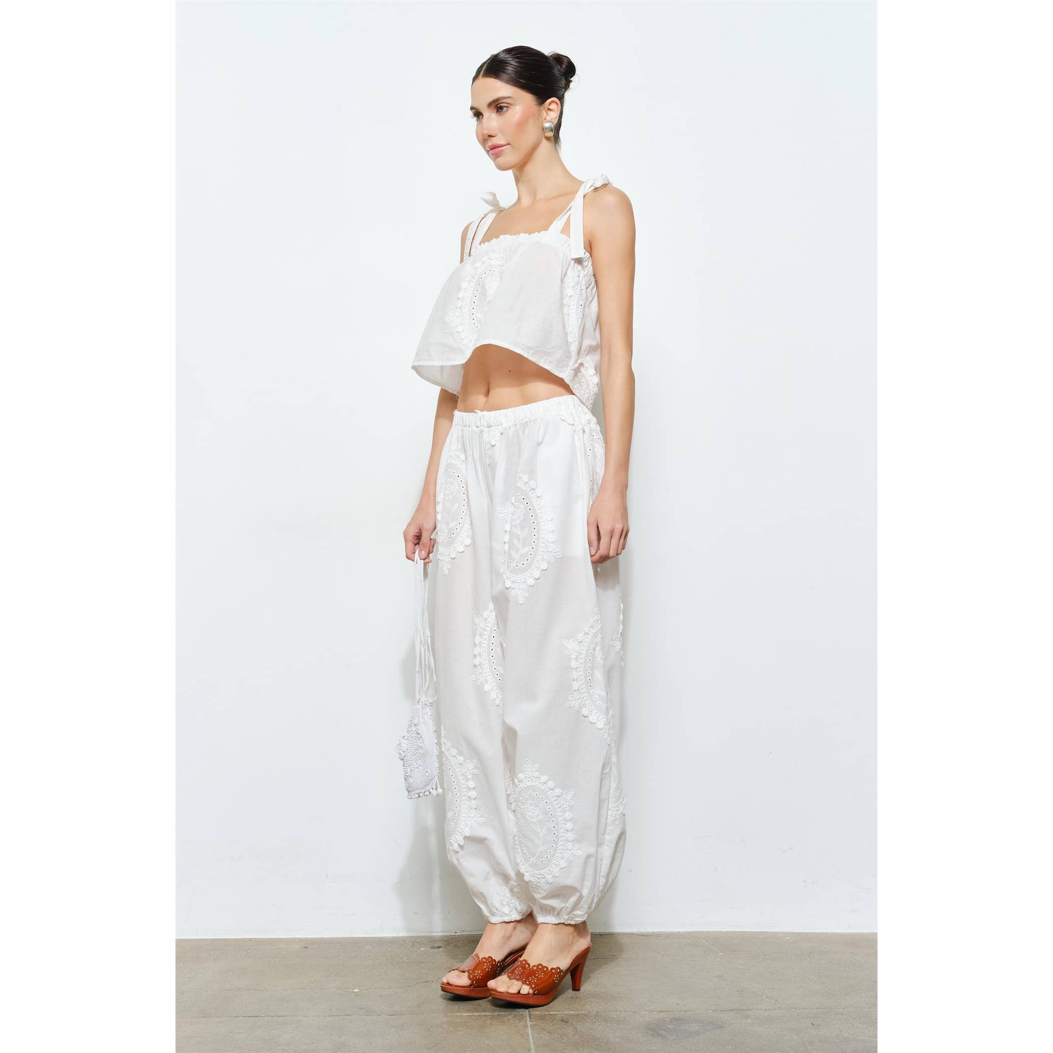 OWEN EMBROIDERED TIE STRAP SCARF TOP