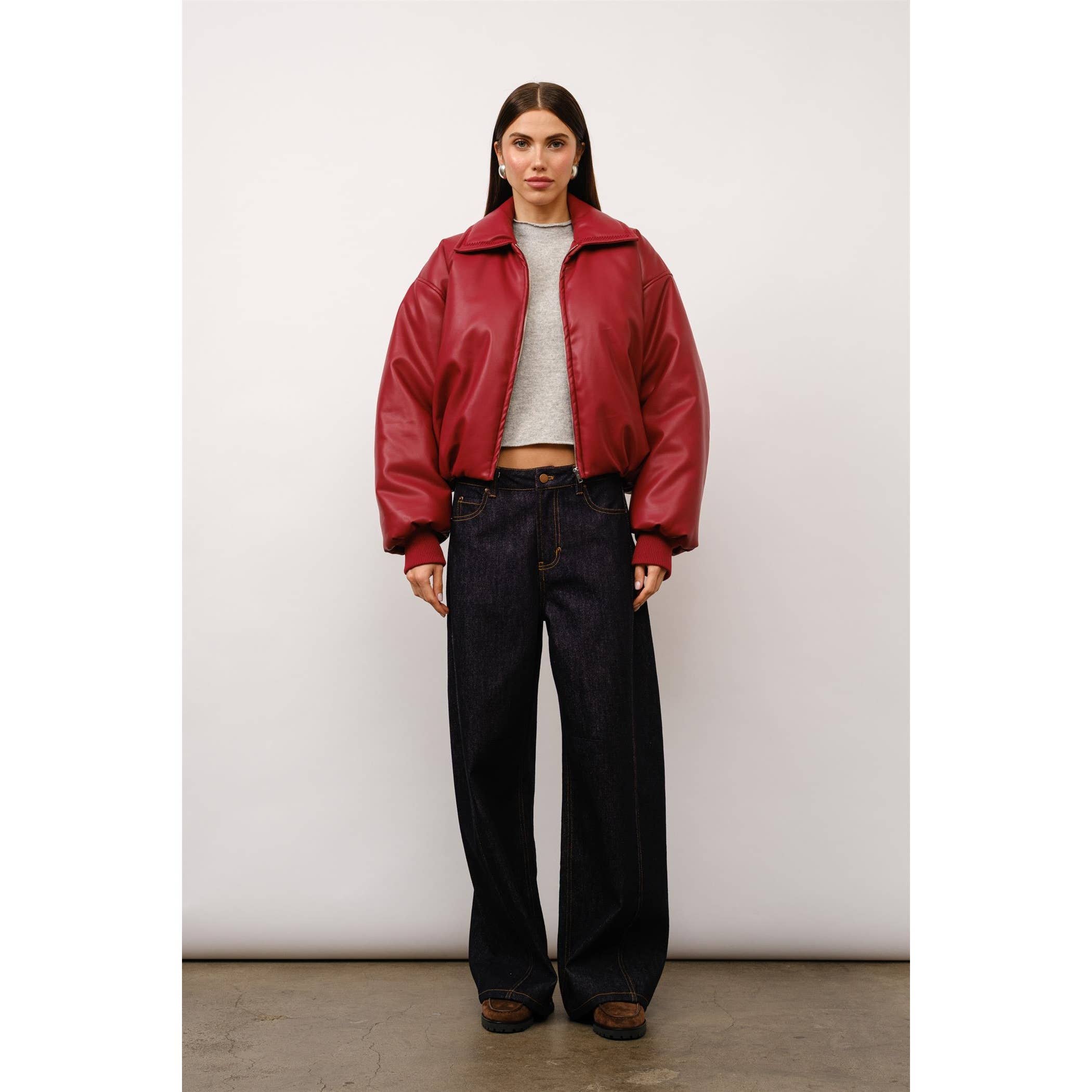 Cora Padded Bomber Jacket in Ruby
