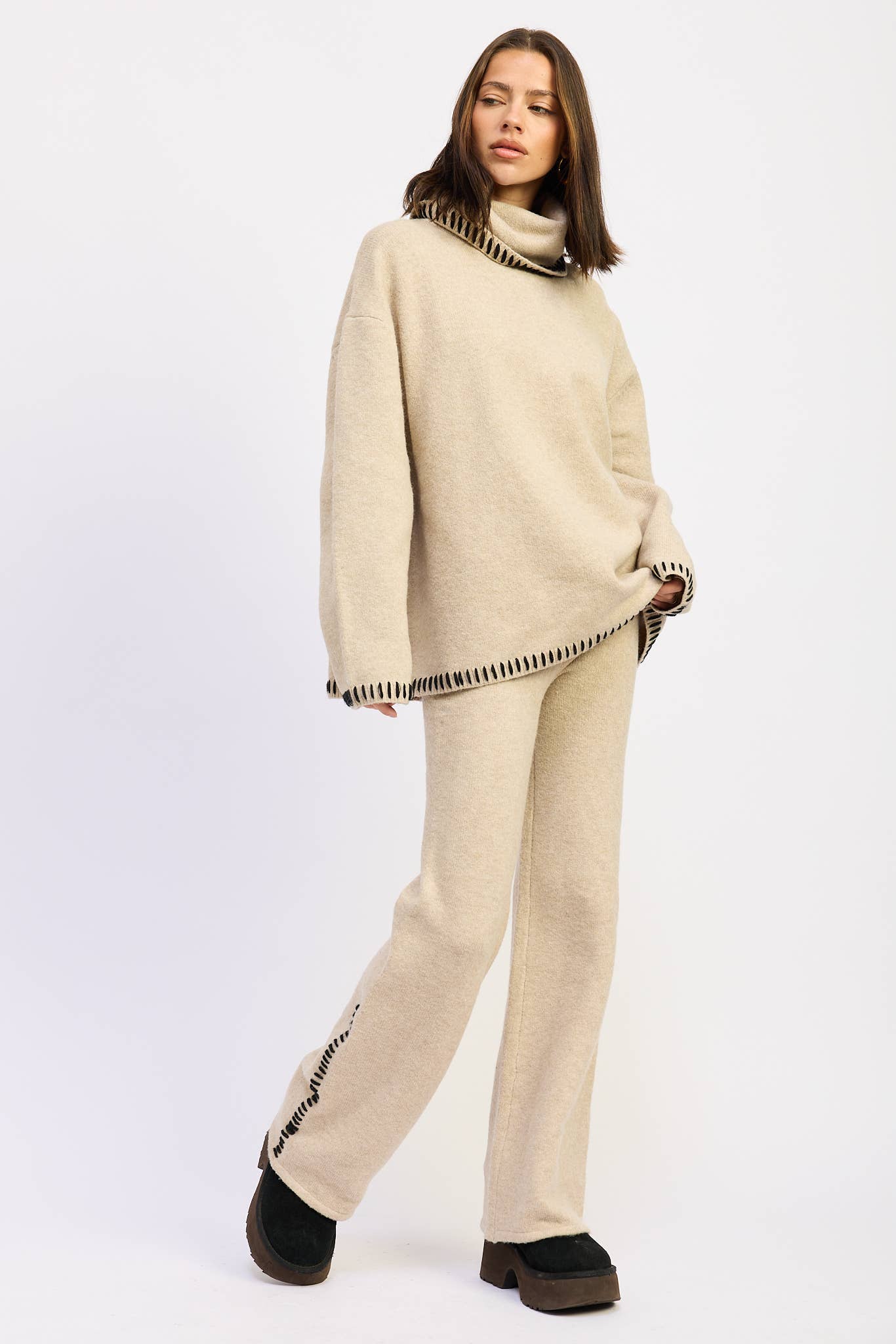 Oversized Turtle Neck Sweater With Stitching
