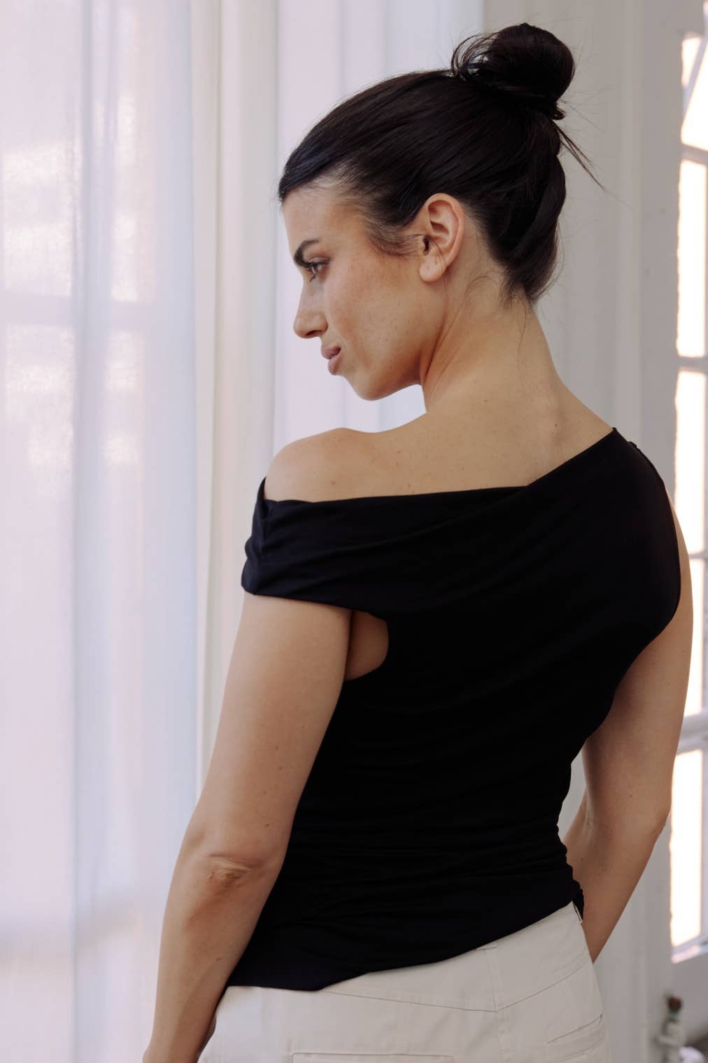 The Emilia Top | Asymmetrical Twist Shoulder Top