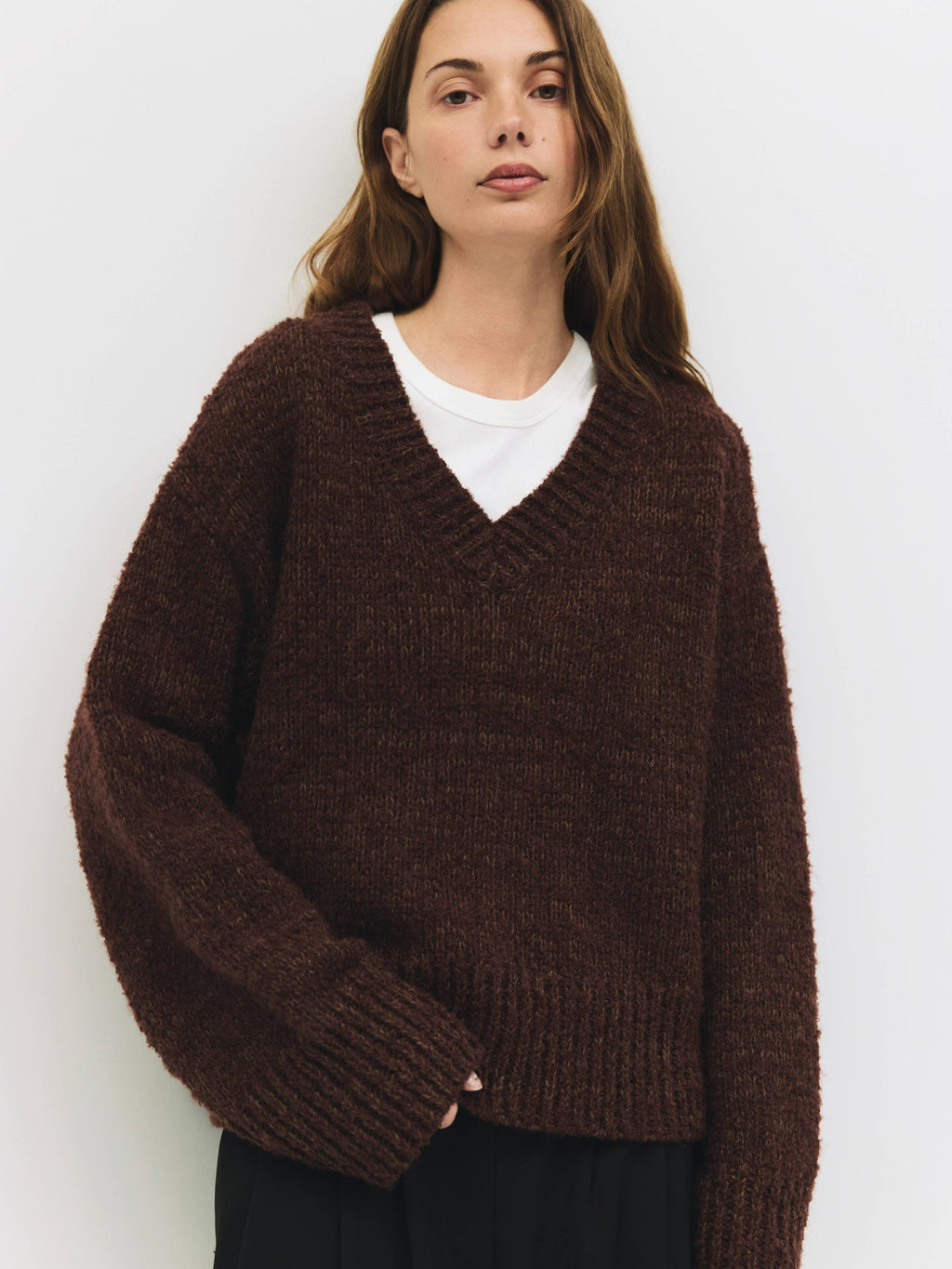 The Glen Sweater | Boucle Knit V Neck Sweater