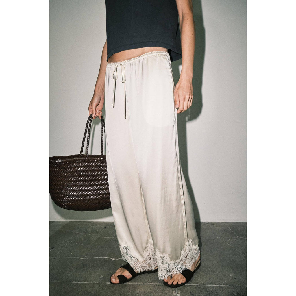 MIREYA SATIN LACE HEM WIDE LEG PALAZZO PANTS