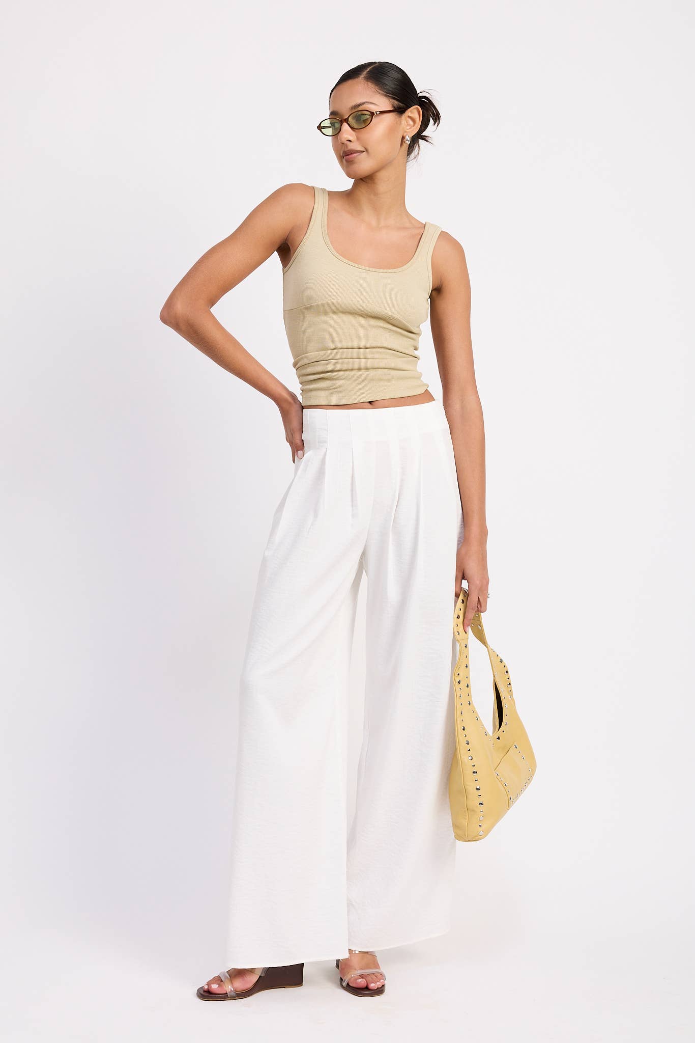 HIGH WAIST PLEATED WIDE LEG PANTS