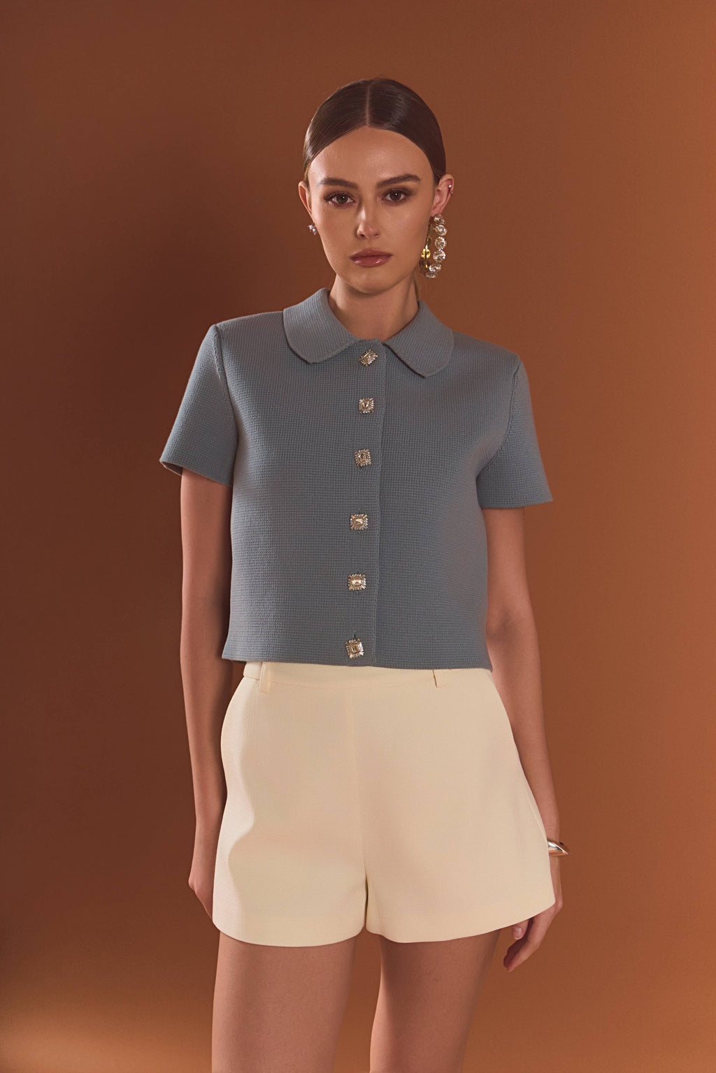JEWL BUTTONED CROPPED KNIT TOP