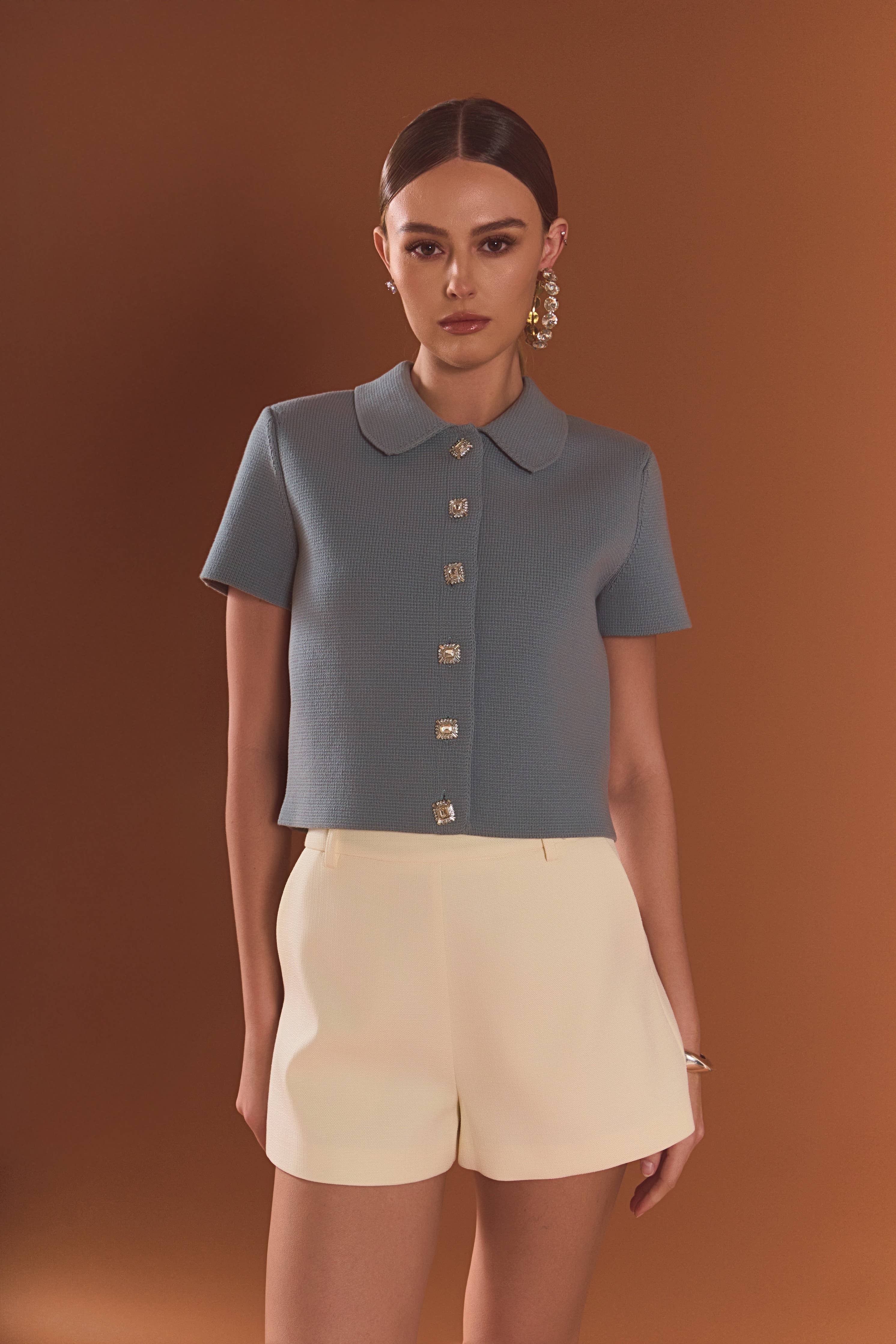 JEWL BUTTONED CROPPED KNIT TOP