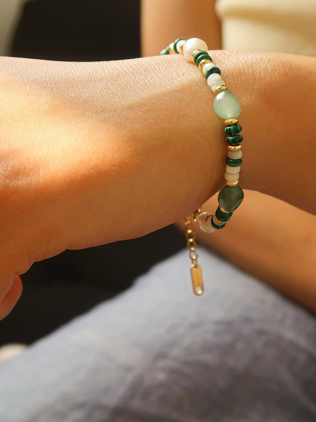 18K Non-Tarnish Bohemian Stone & Bead Bracelet