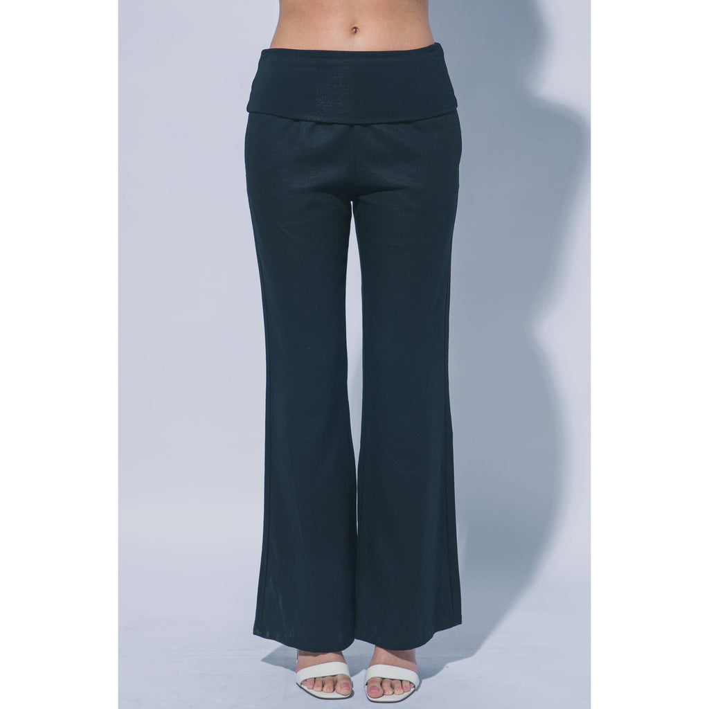 WAIST FOLD OVER FLARE LINEN PANTS