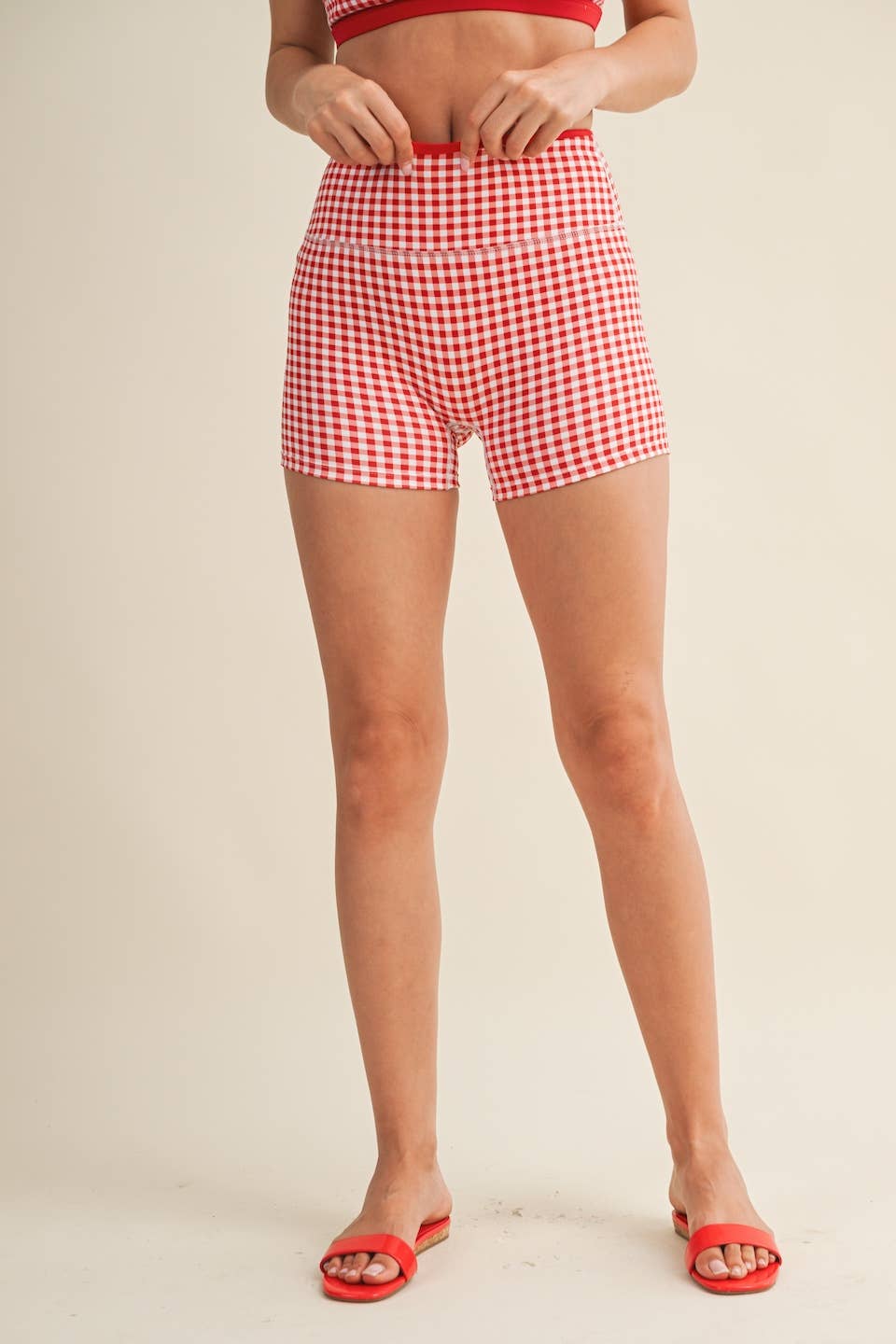 Gingham Print Contrast Binding Biker Shorts