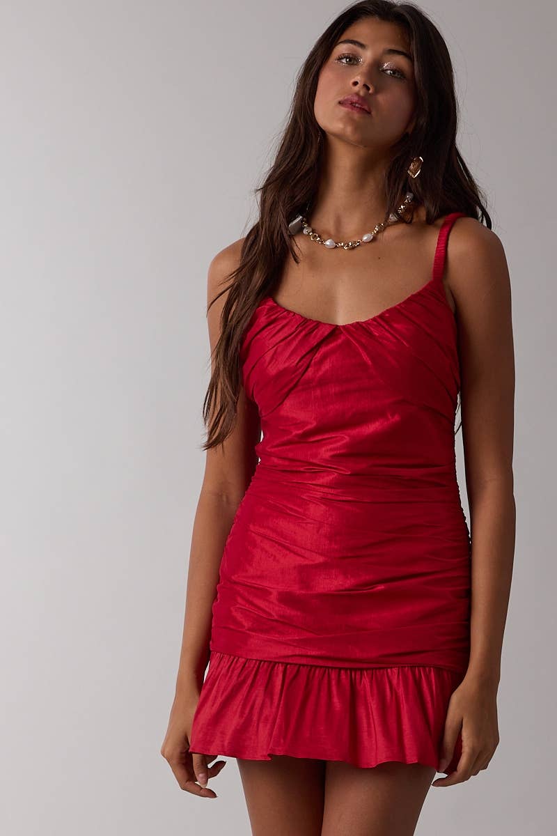 Lux Solid Color Slim Fit-in Ruched Mini Dress