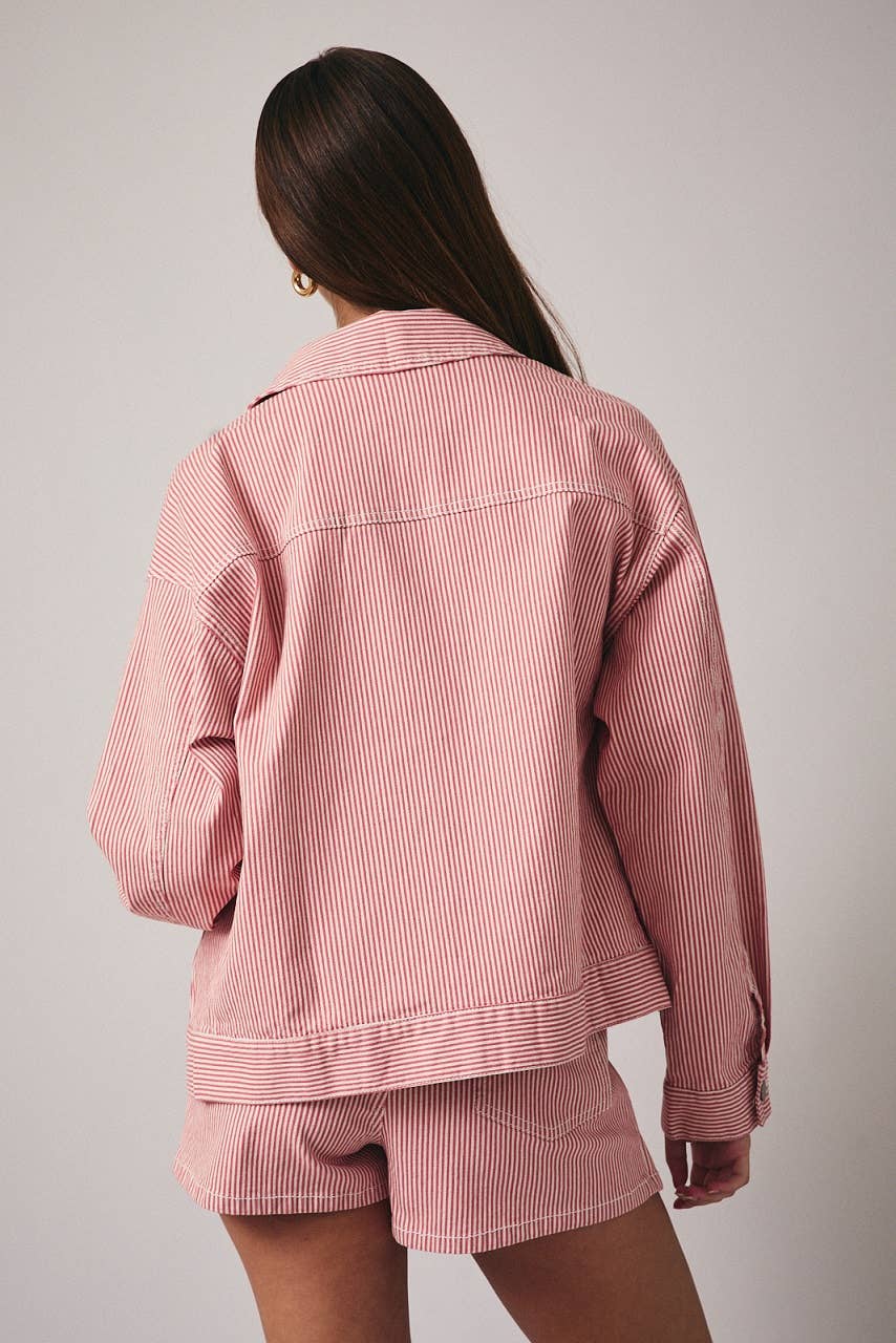 Stripe Stretch Twill Zip-Up Bomber Jacket