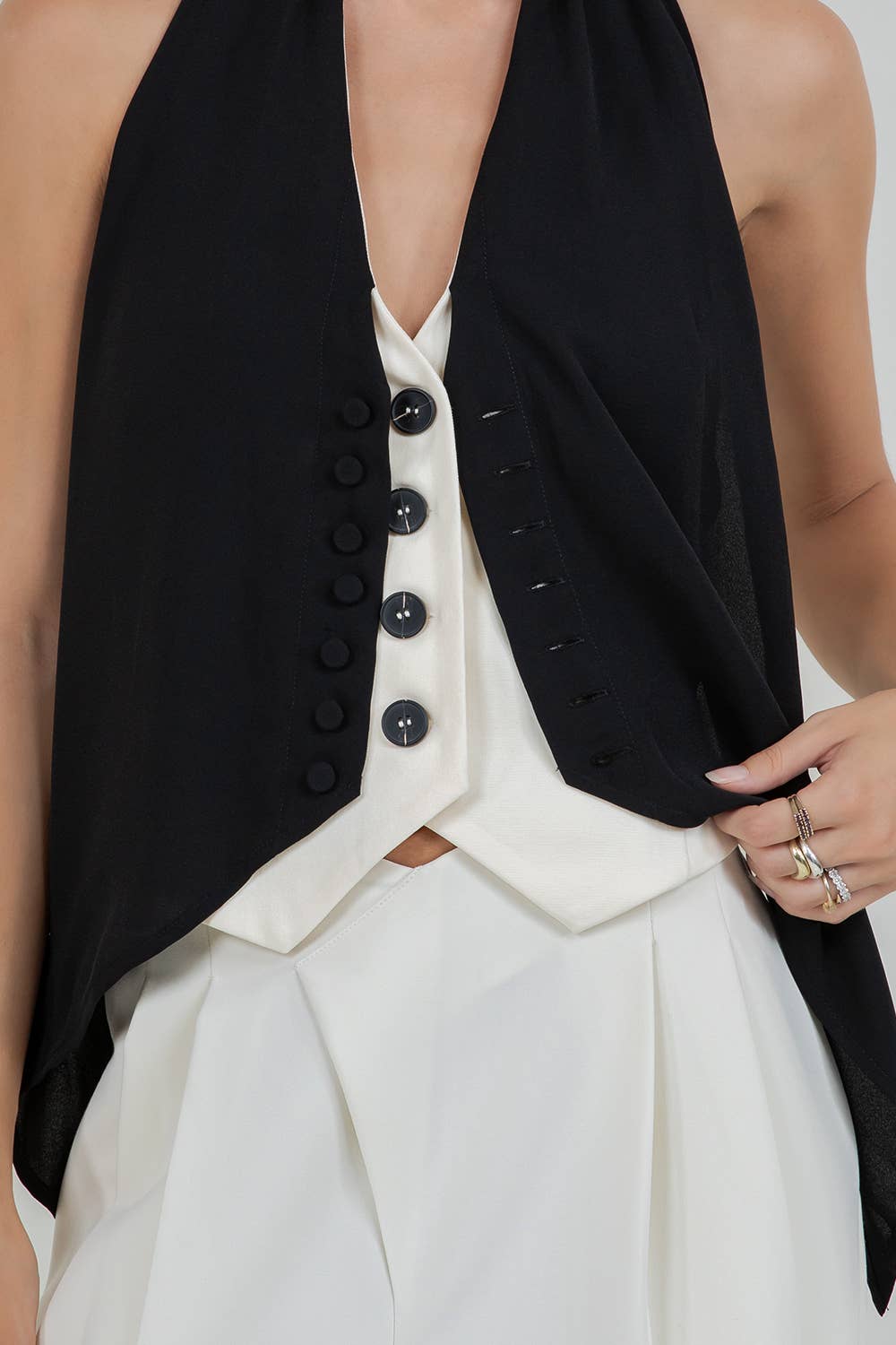 Lace + Contrast Satin Tank Top with Tie