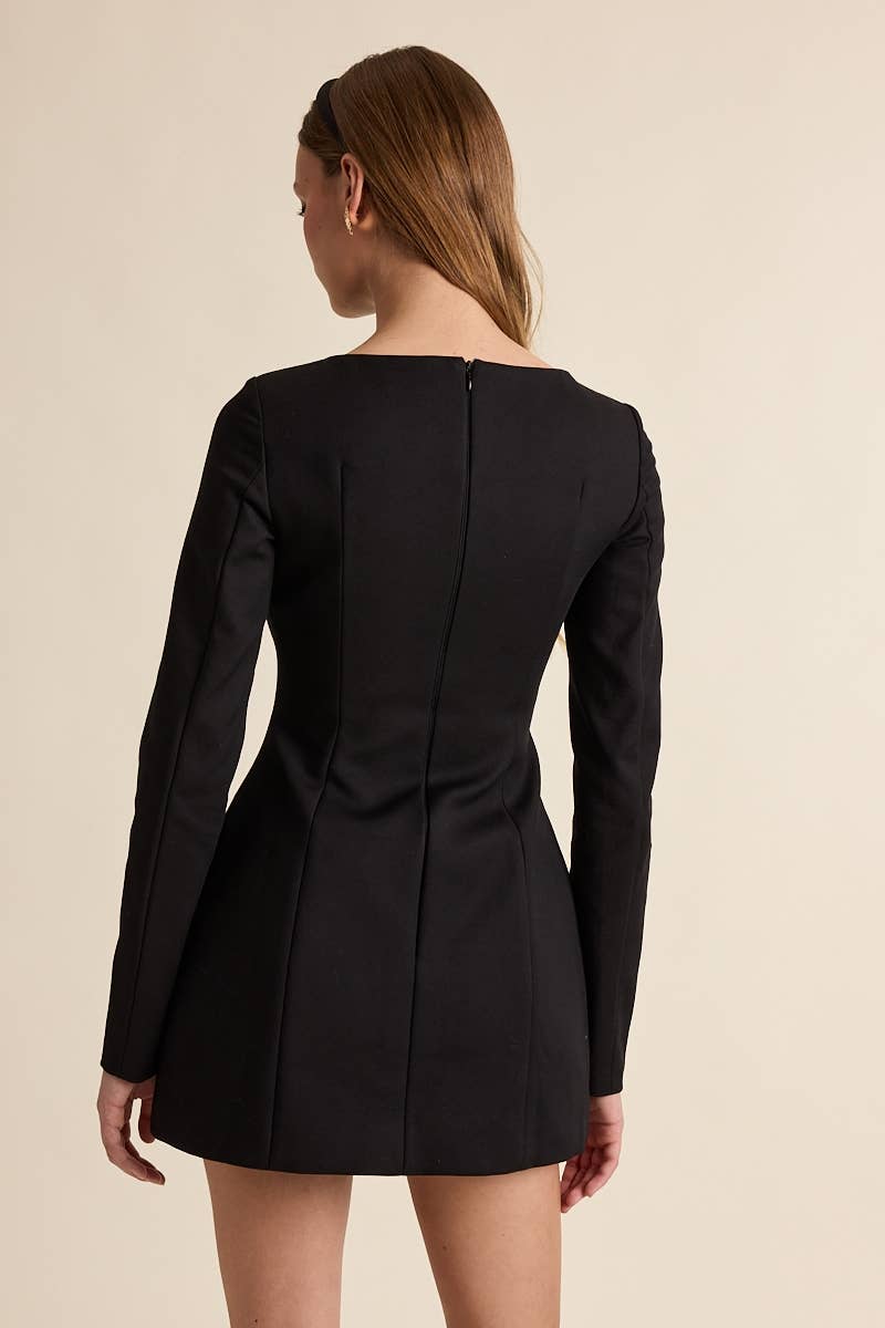 Boat Neck Long Sleeve Slim Fit-in Mini Dress