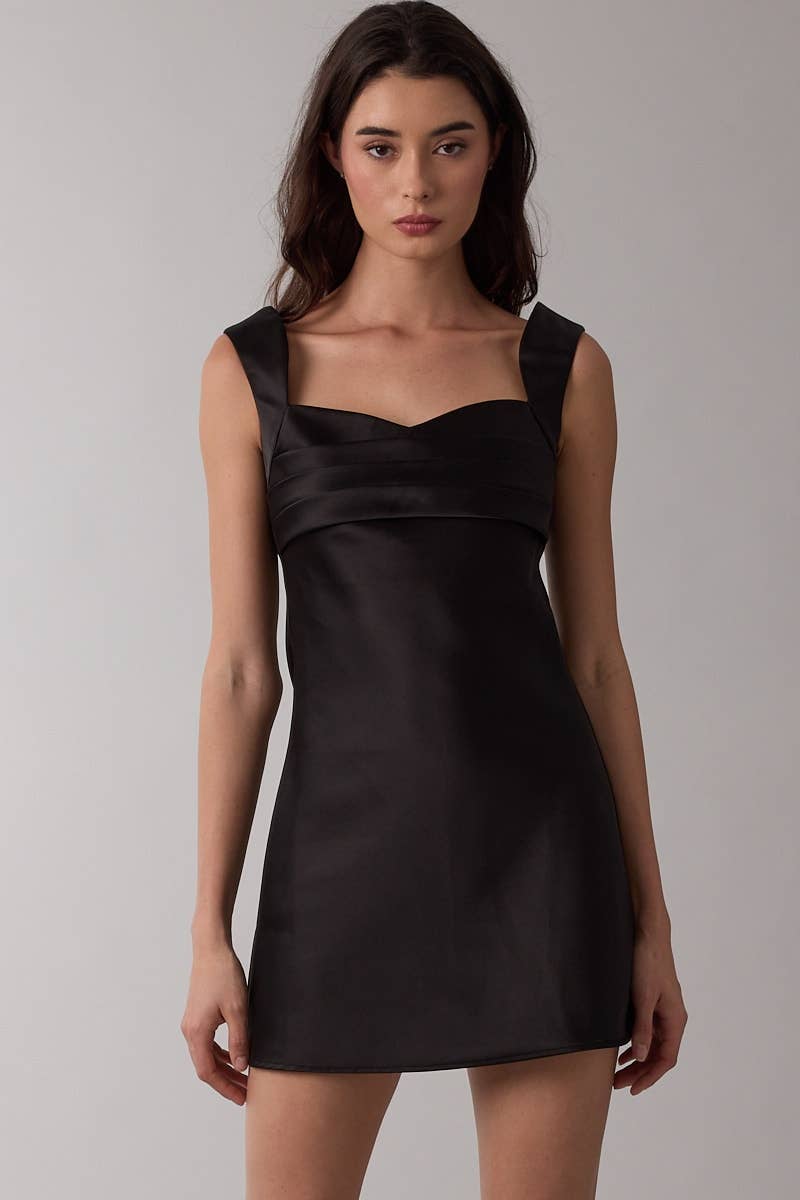 Satin Fold Detail Sweetheart Holiday Mini Dress