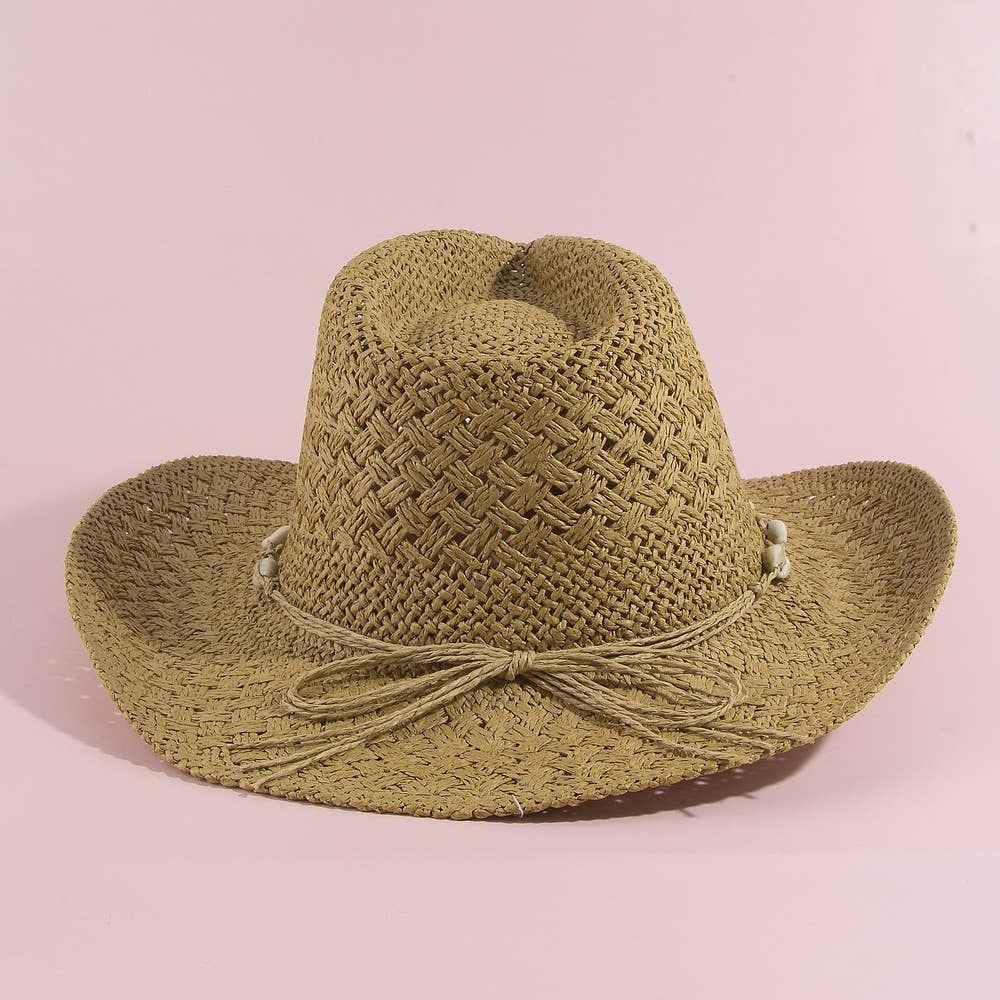 STRAW COWRIE SHELL BAND COWBOY HAT