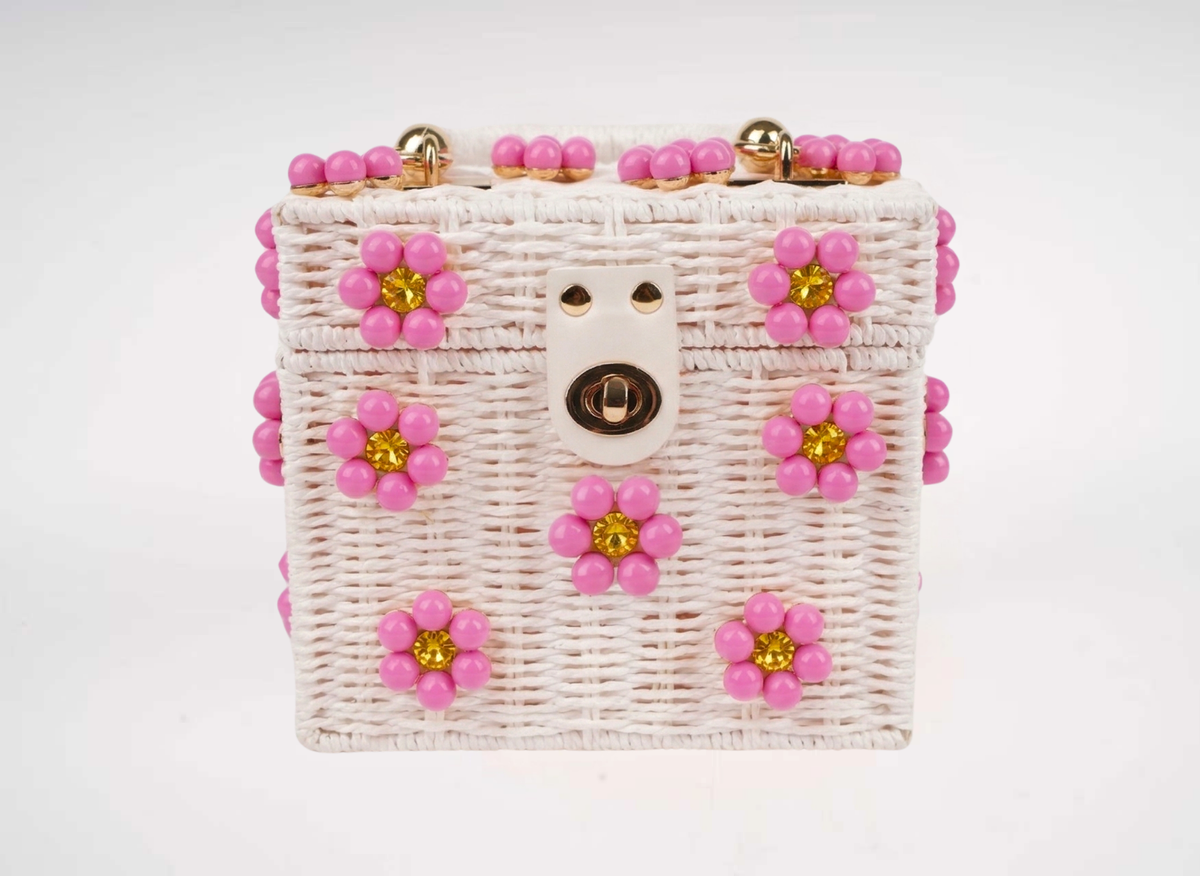 WICKER BUCKET DAISY FLOWER PURSE