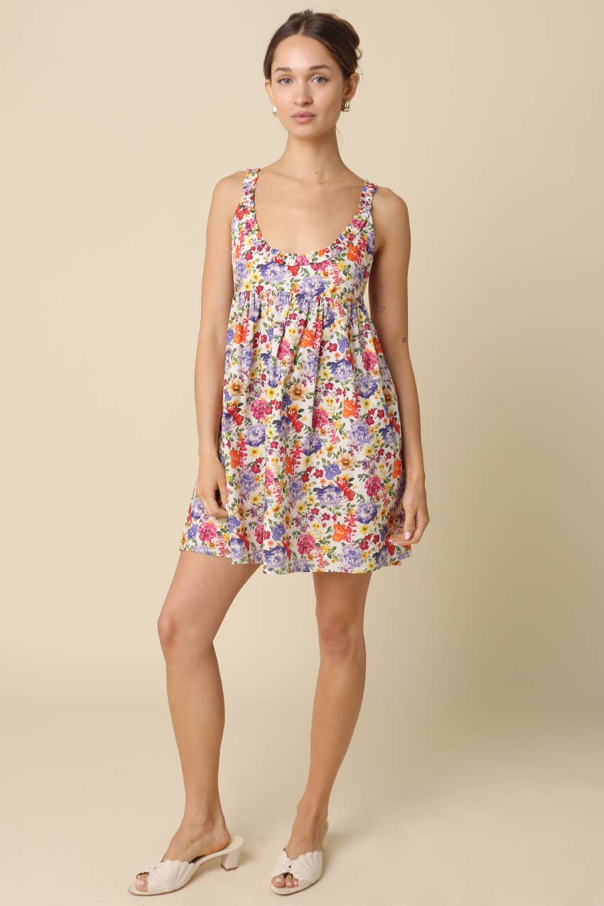 CHLOE GARDEN BLOOM SCOOP NECK MINI DRESS