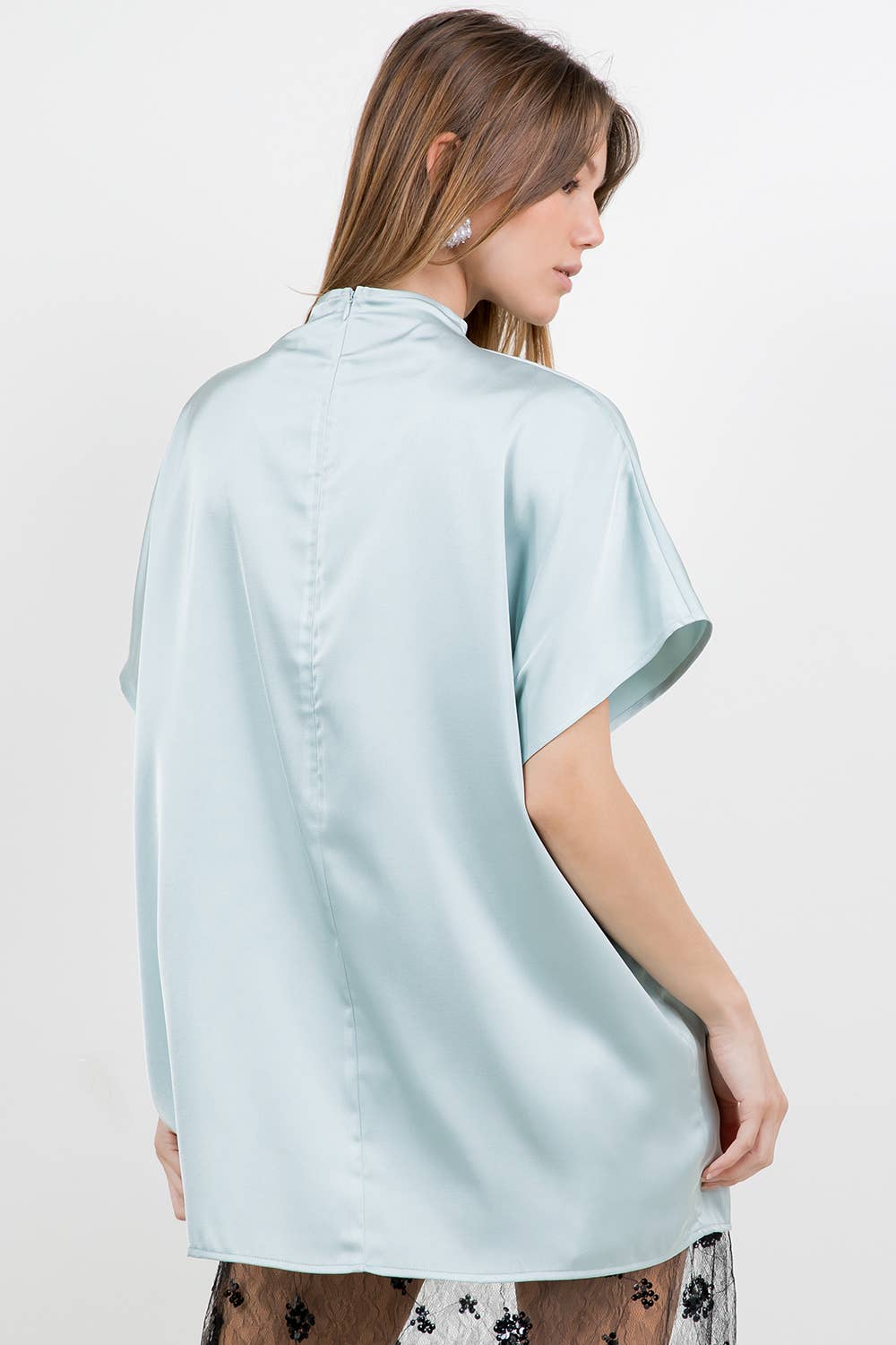 Mini Cowl Neck Satin Shirt Blouse