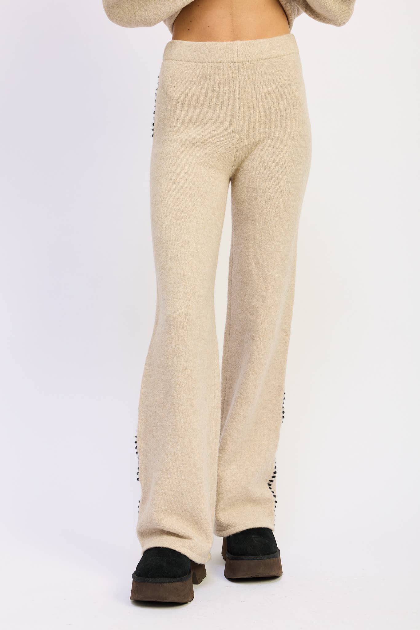 Wide Leg Pants with Blanket Stitching