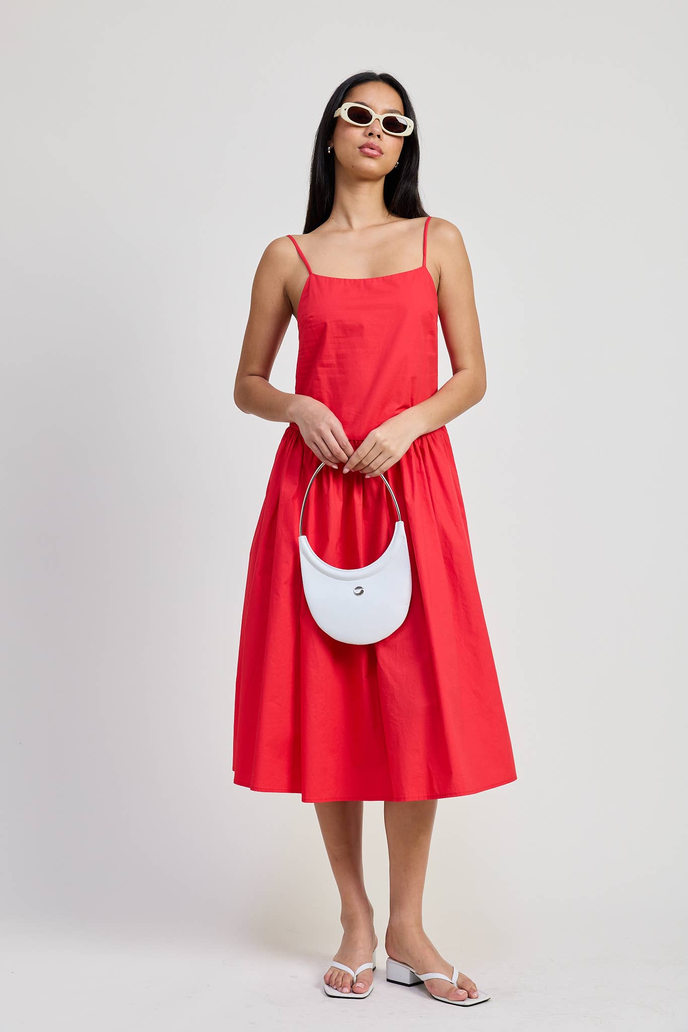 SQAURE NECK MIDI POPLIN DRESS