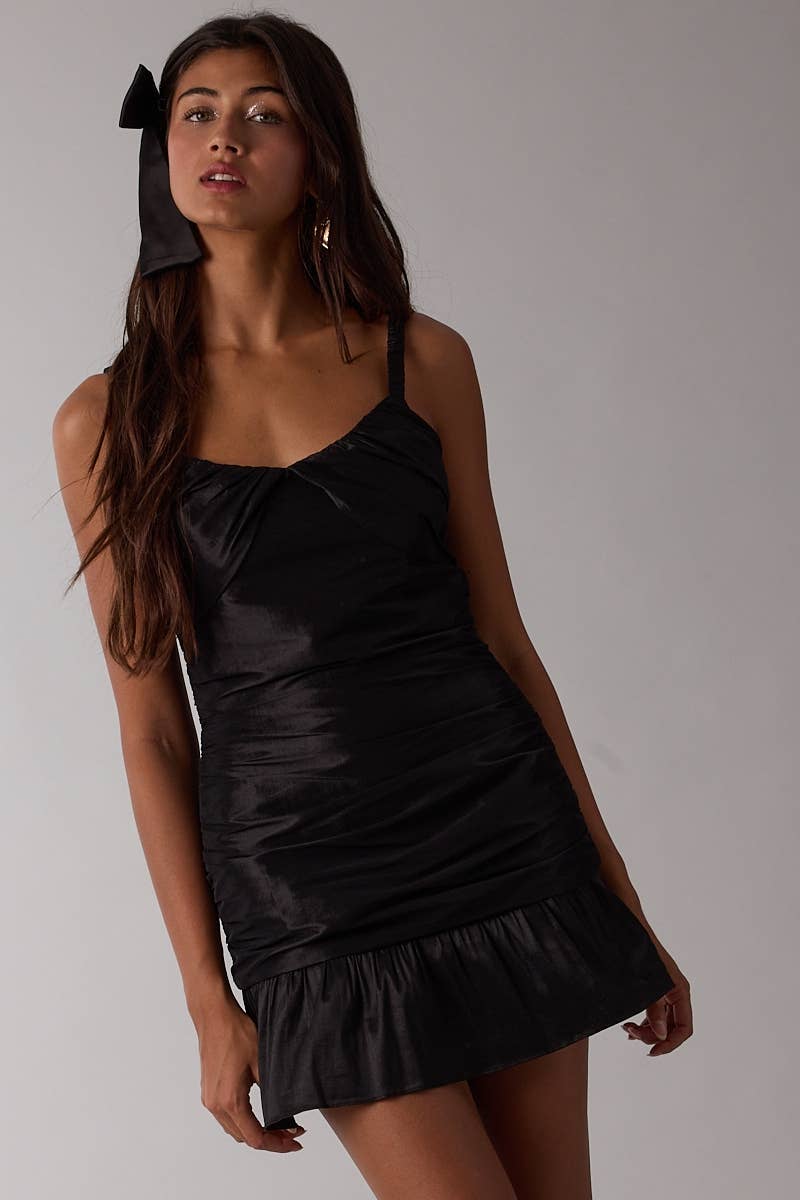 Lux Solid Color Slim Fit-in Ruched Mini Dress