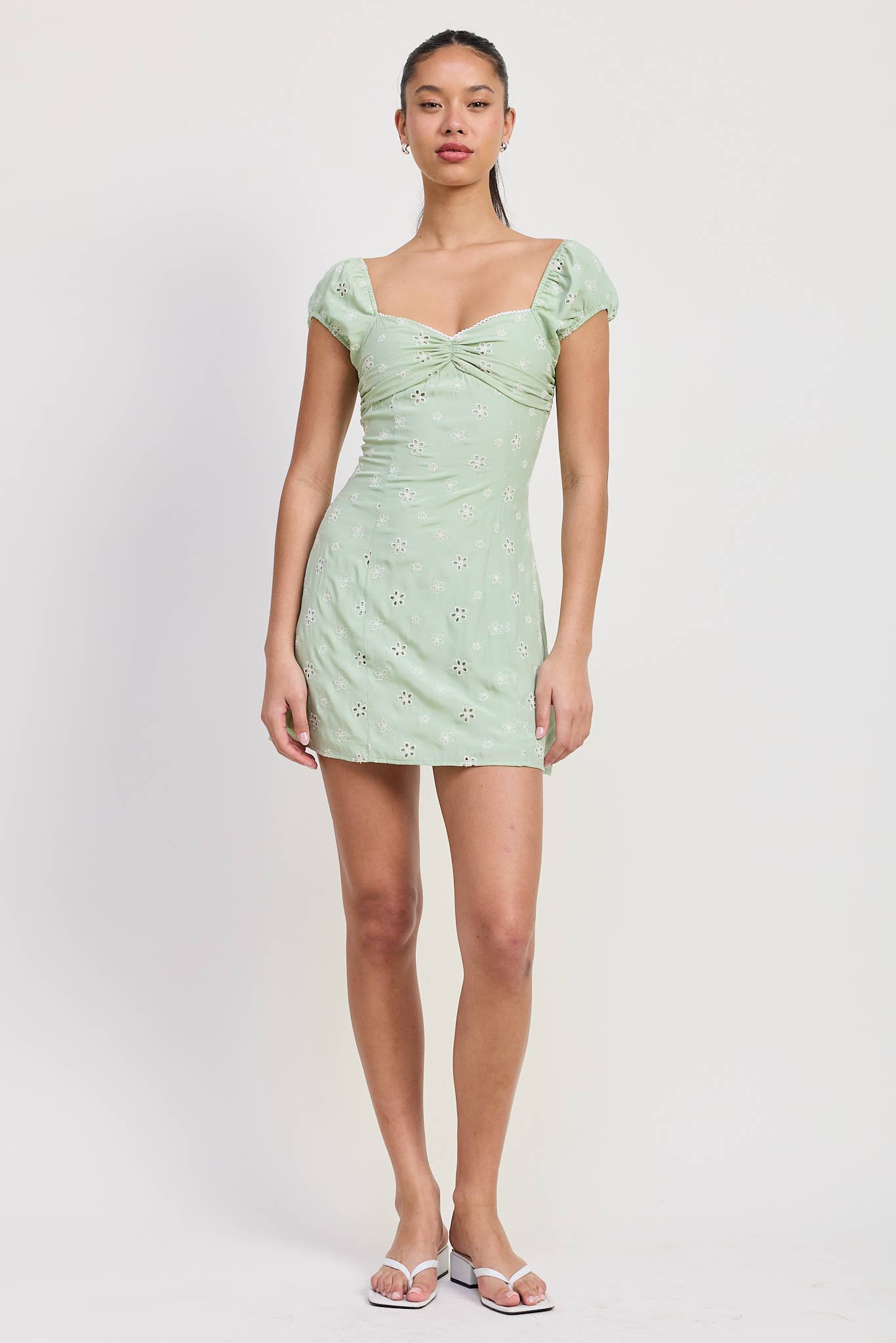 MIX MEDIA MINI RUCHED DRESS